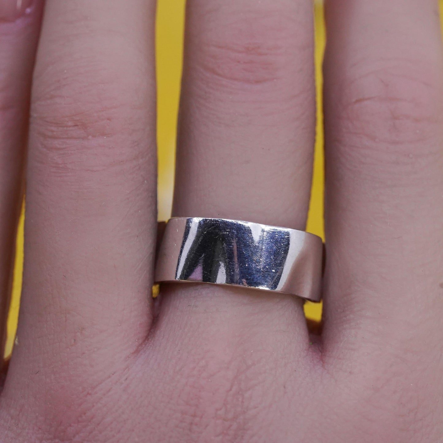 Size 9, vintage modern simple Sterling silver prayer ring, 925 wavy band