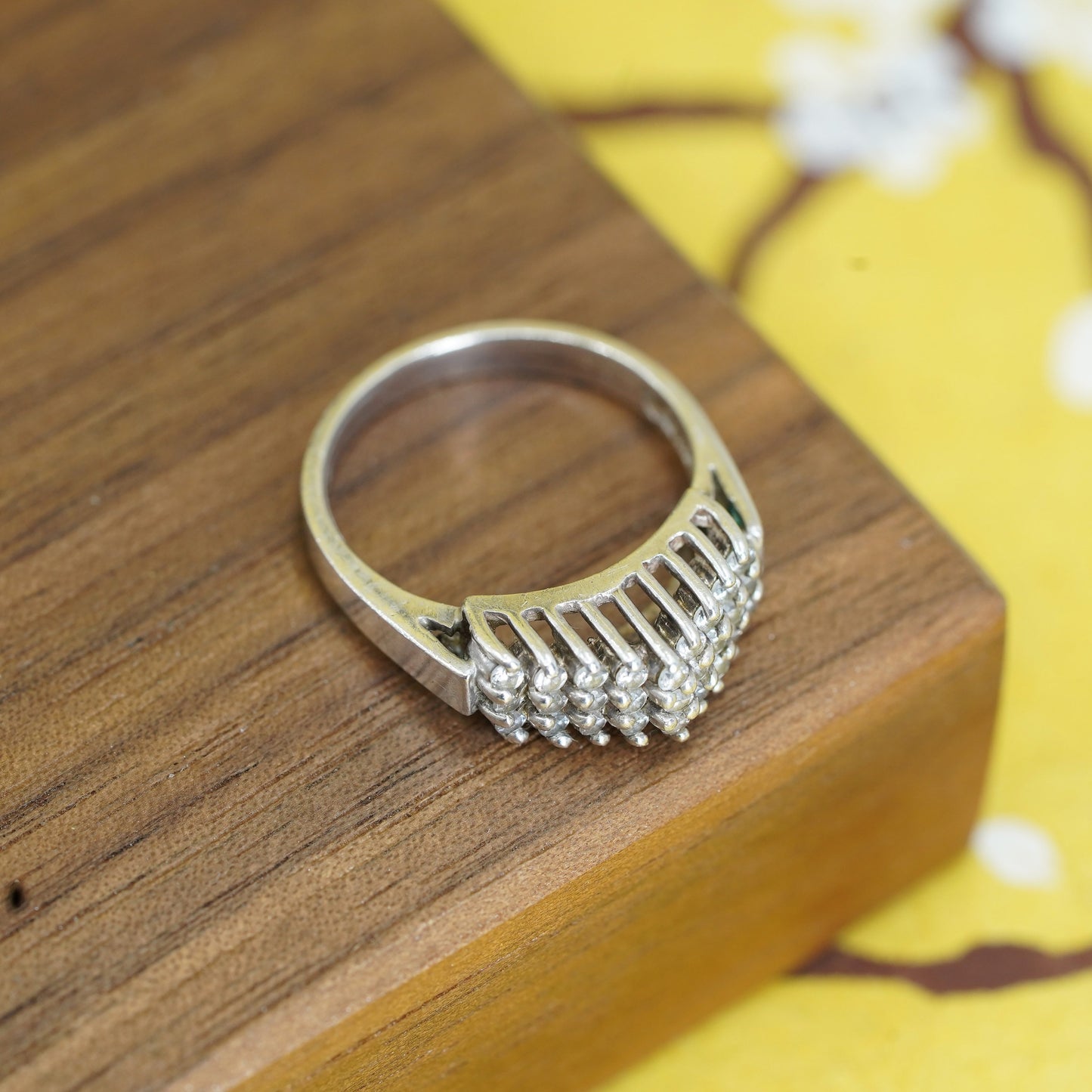 Size 6.5, vintage Sterling silver handmade ring, modern 925 band w/ cluster cz