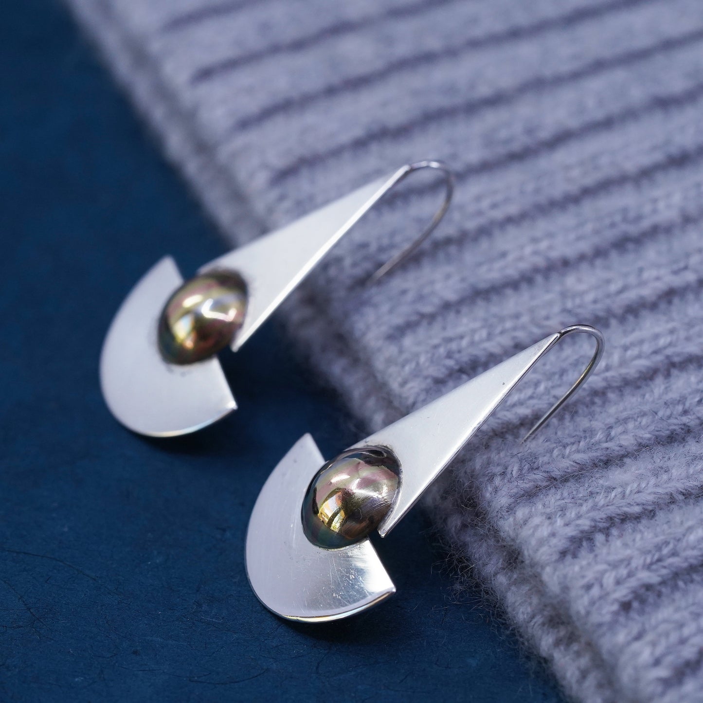two tone southwestern S. Walker Sterling silver earrings, 925 teardrop Dangles