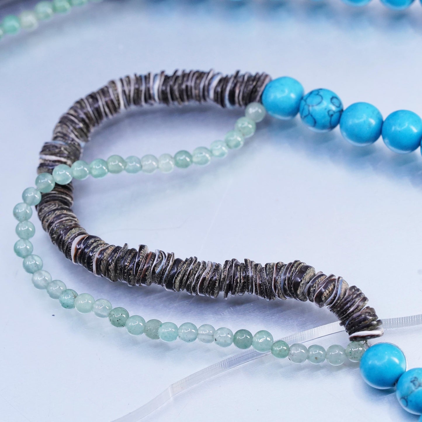 26", vintage Native American handmade heidhi necklace with turquoise beads and shell