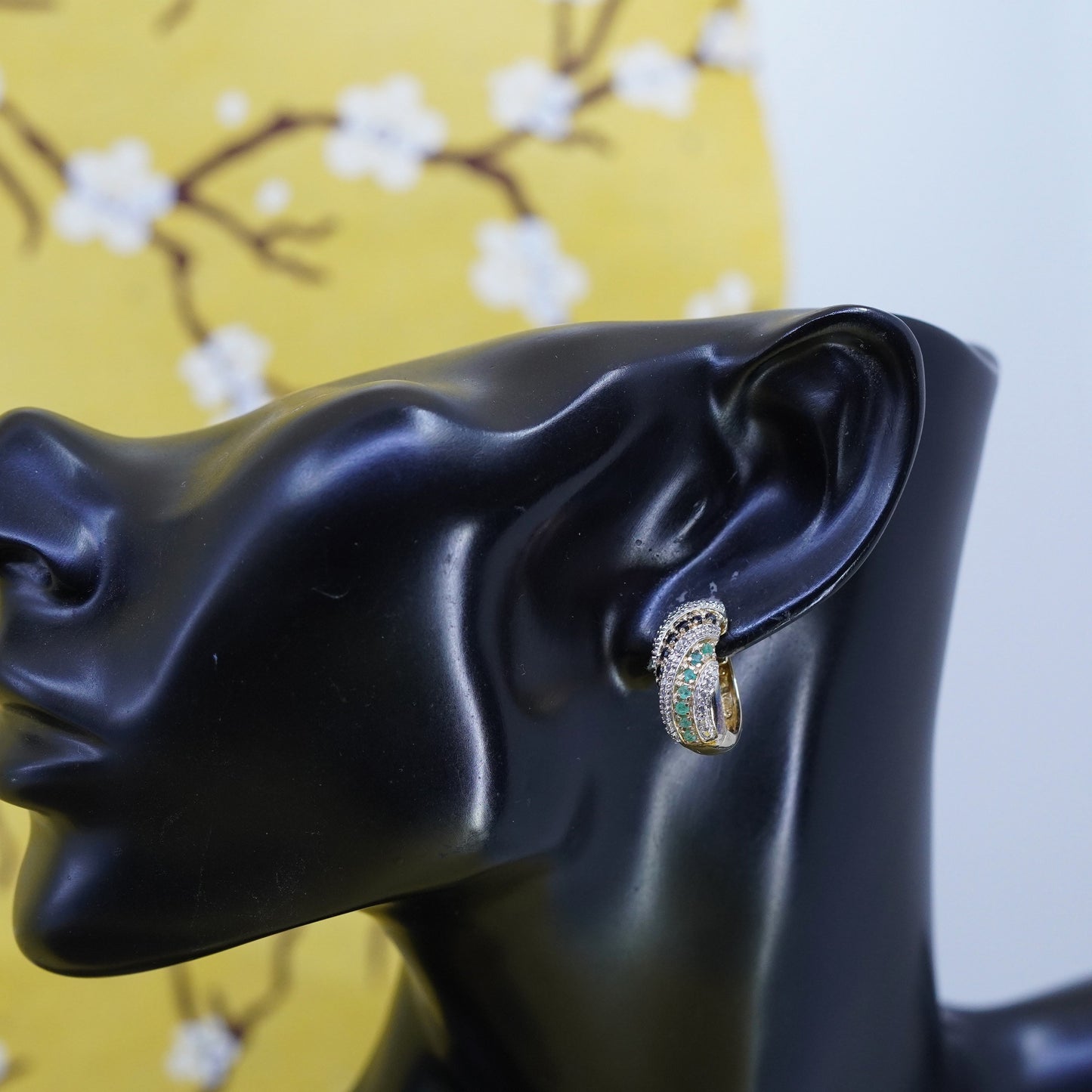 0.75”, vermeil gold Sterling silver earrings, 925 huggie ruby sapphire emerald