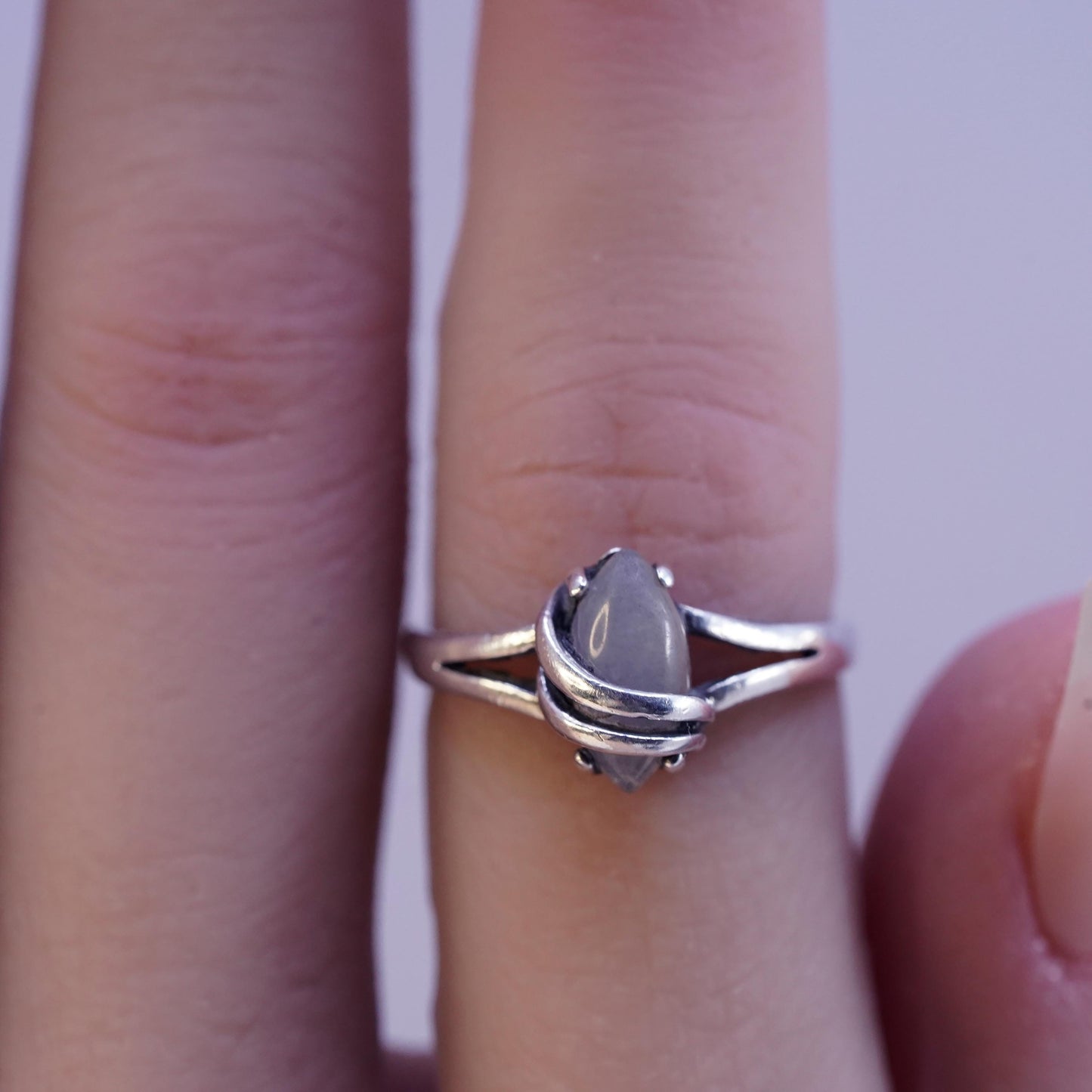 Size 5.5, VTG 925 Sterling Silver Chalcedony Cocktail Ring, 925 statement band