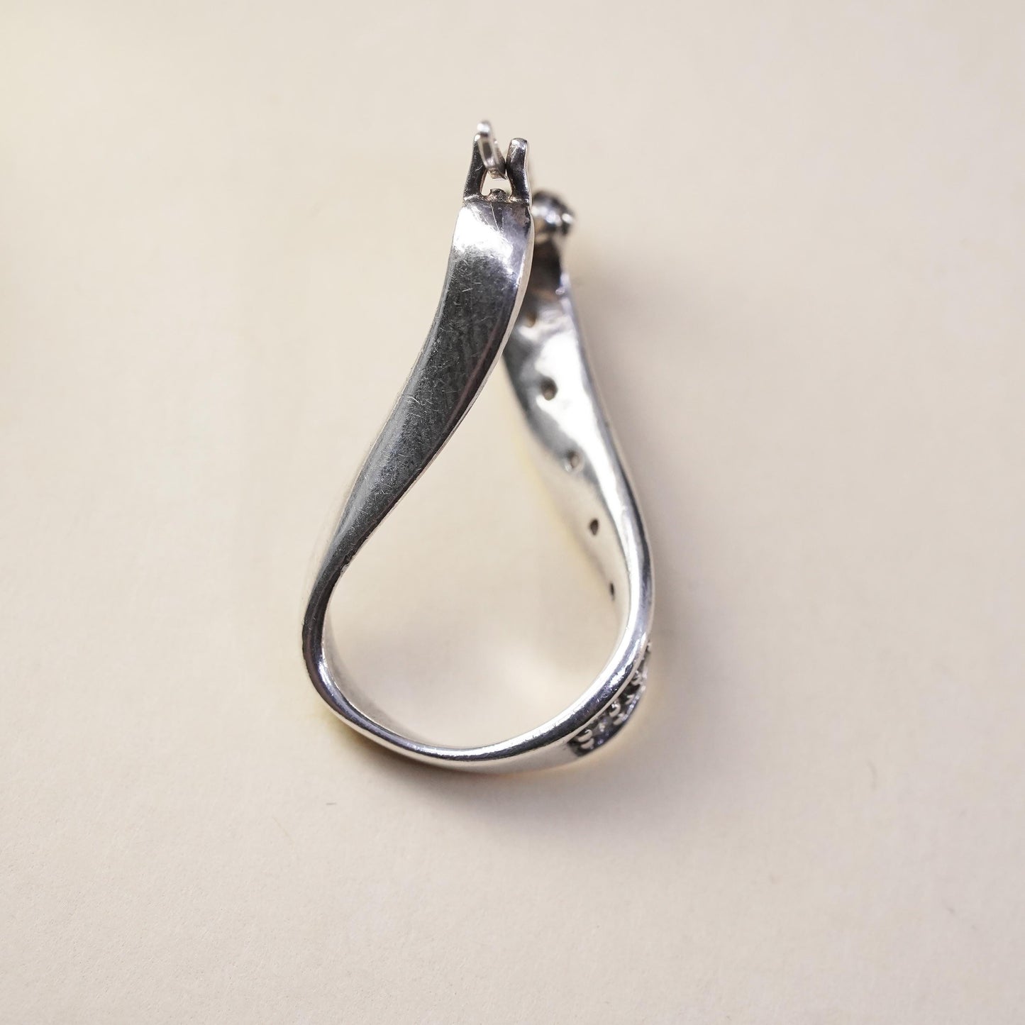 1”, Cham sterling silver single earring, 925 twisted huggie hoop with clear Cz