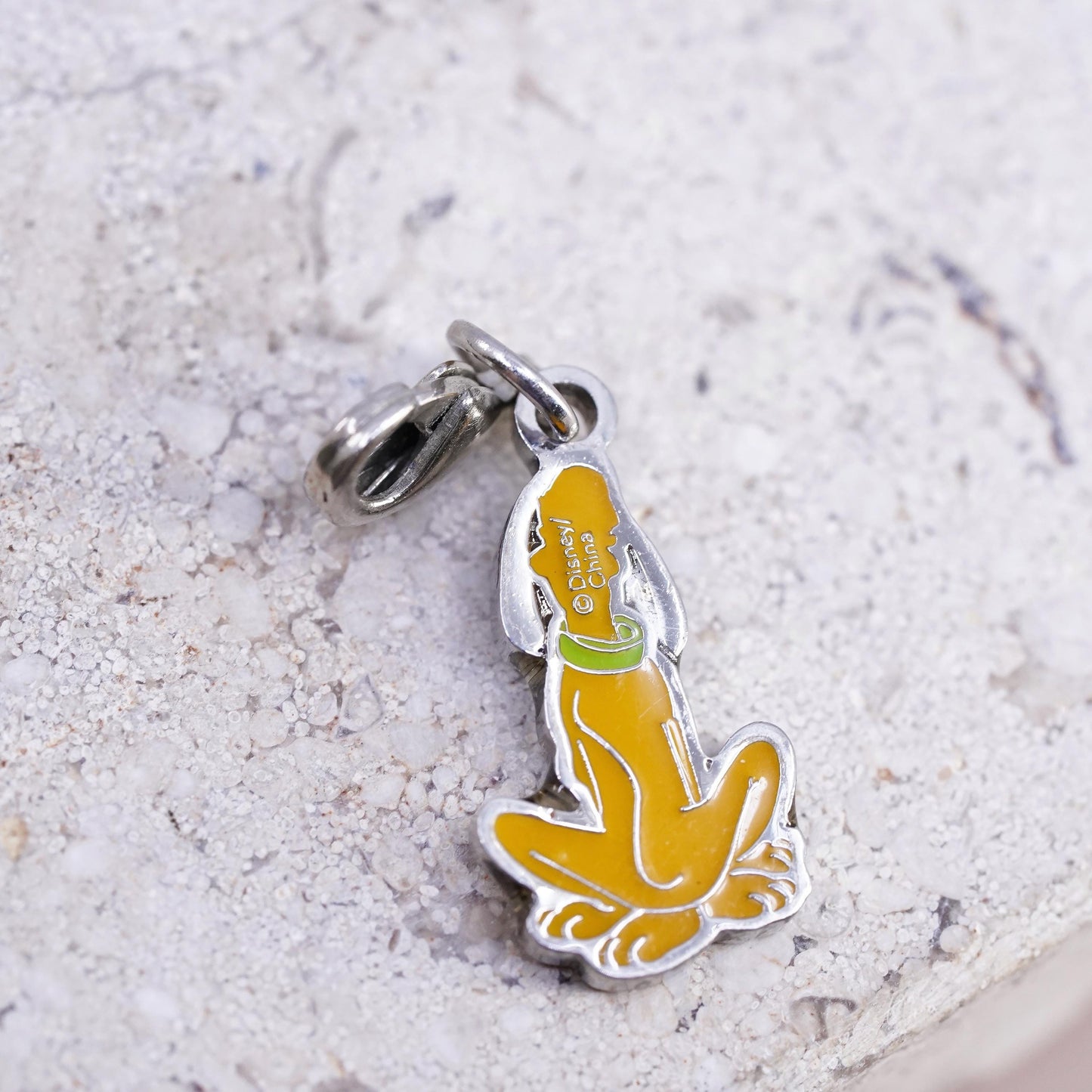 Disney Pluto Dog Charm Pendant, Enamel Cartoon Puppy Dangle, Silver Tone Charm