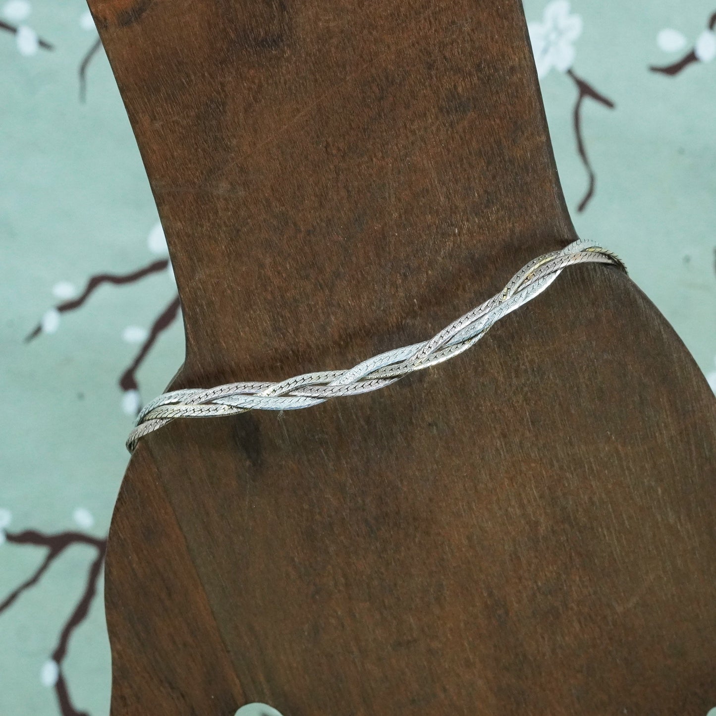 7.75”, vermeil gold over sterling silver bracelet, 925 woven herringbone chain