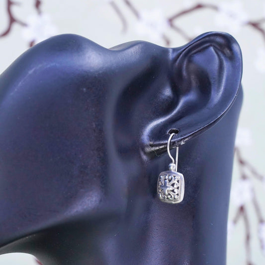 Vintage Sterling 925 silver handmade square filigree earrings with cross