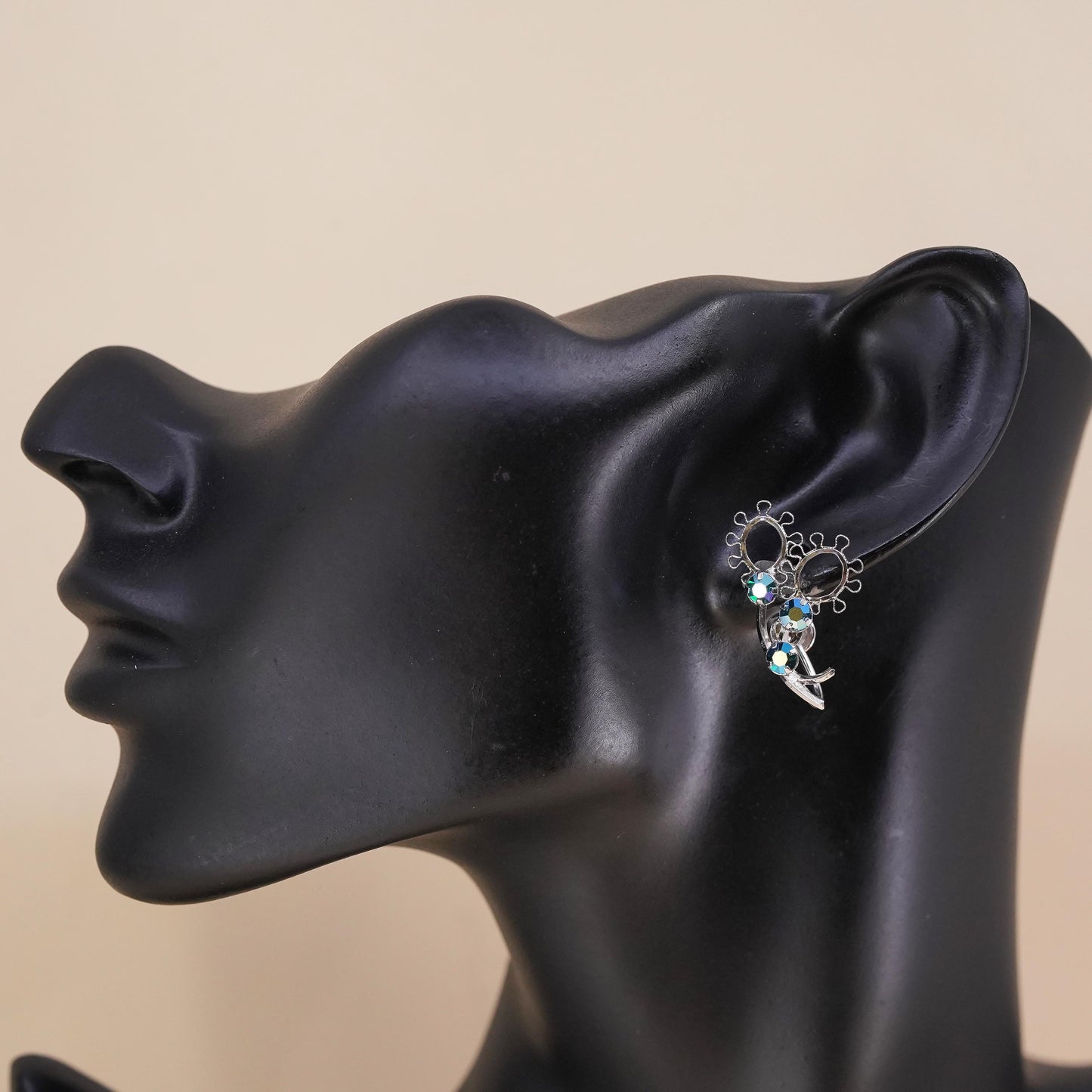Vintage sterling silver handmade single earring, 925 screw back flower