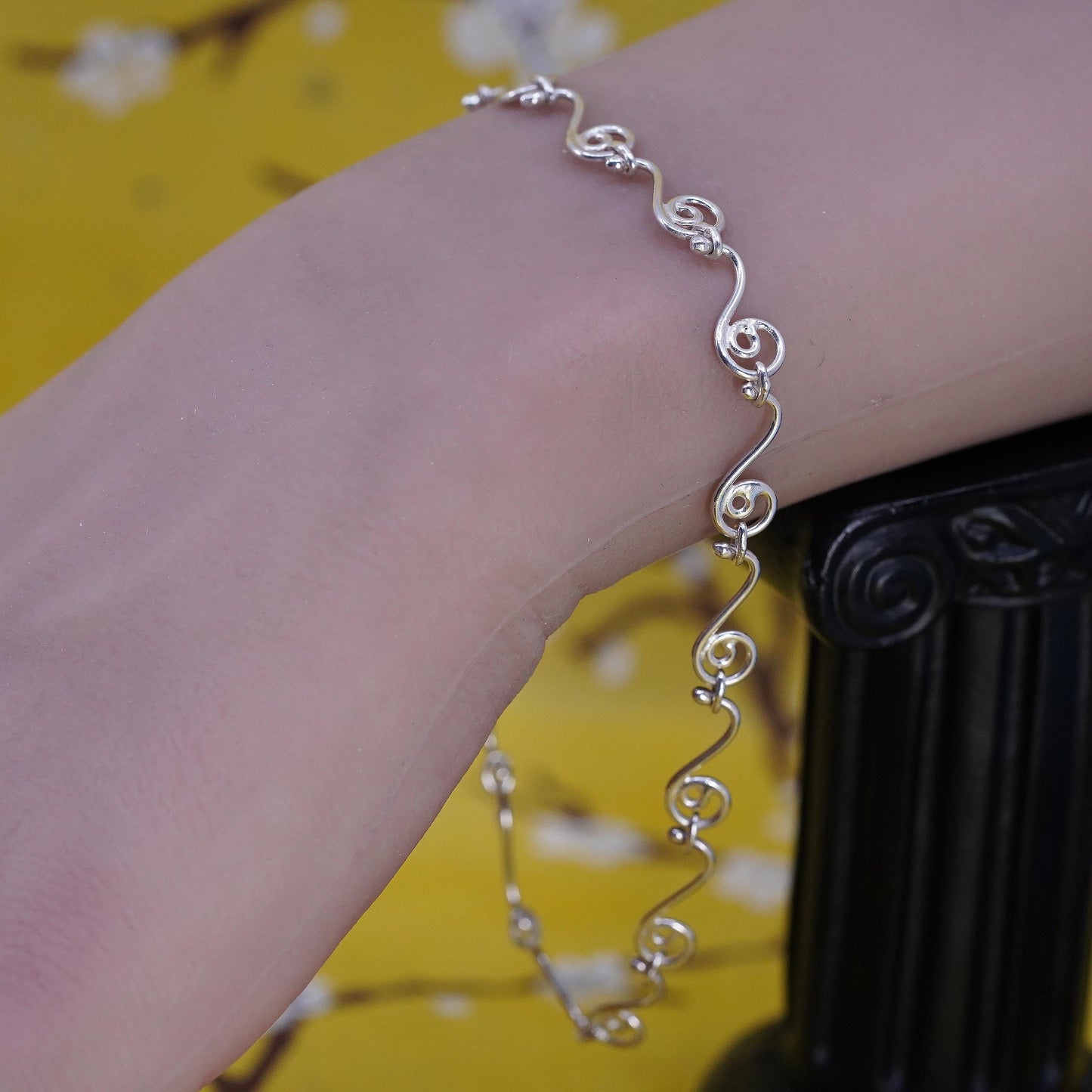 9.25” 925 Sterling Silver Scroll Bracelet, Nouveau Swirl Wirework 925 Anklet