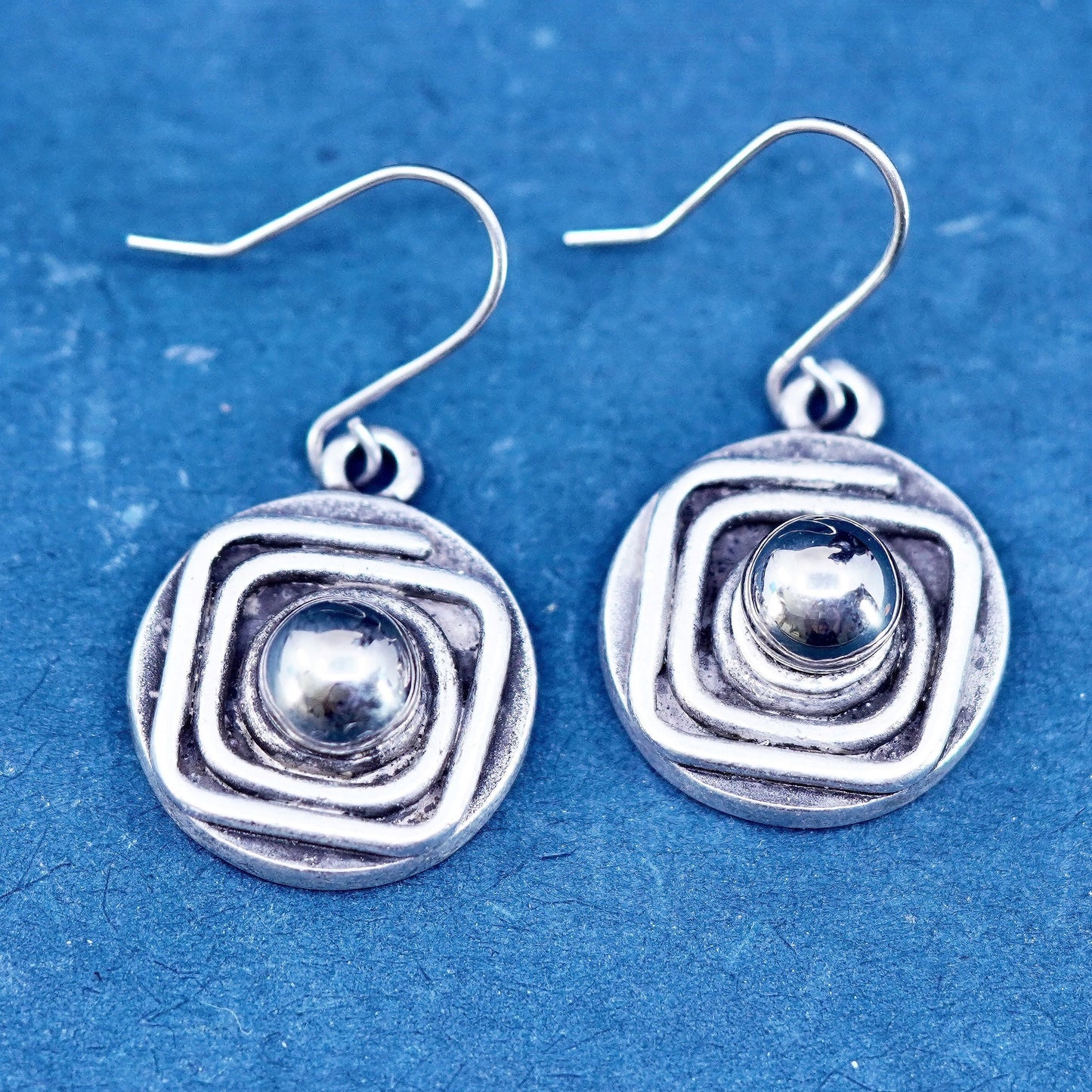 Vintage two tone sterling silver handmade earrings, 925 disc with beads