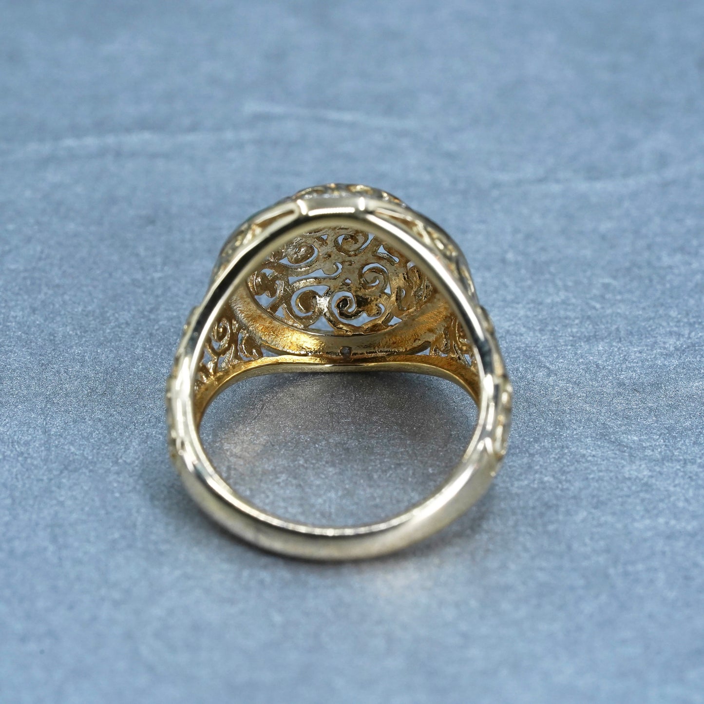 Size 7, vermeil gold over Sterling 925 silver filigree ring w/ diamond details
