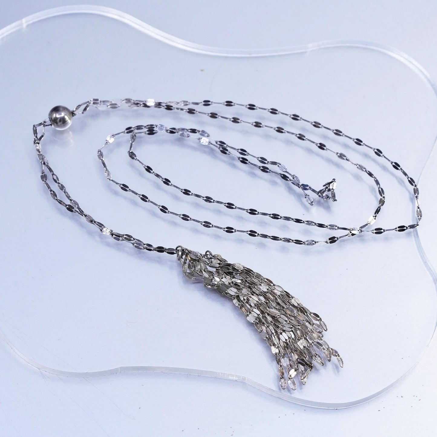 32" adjustable, KA1772 Italian Sterling 925 silver chain necklace fringe drops
