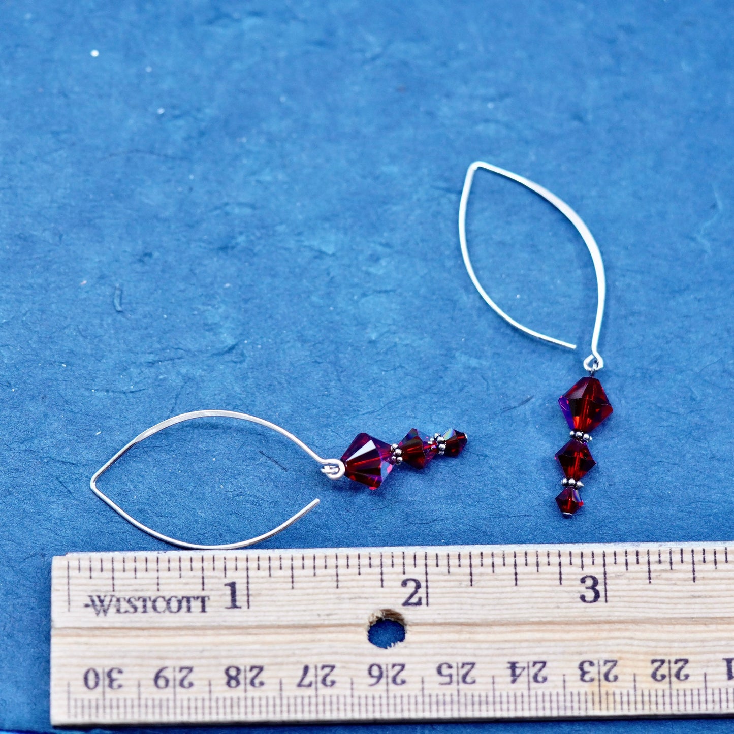 Vintage Sterling 925 silver handmade earrings with red crystal beads