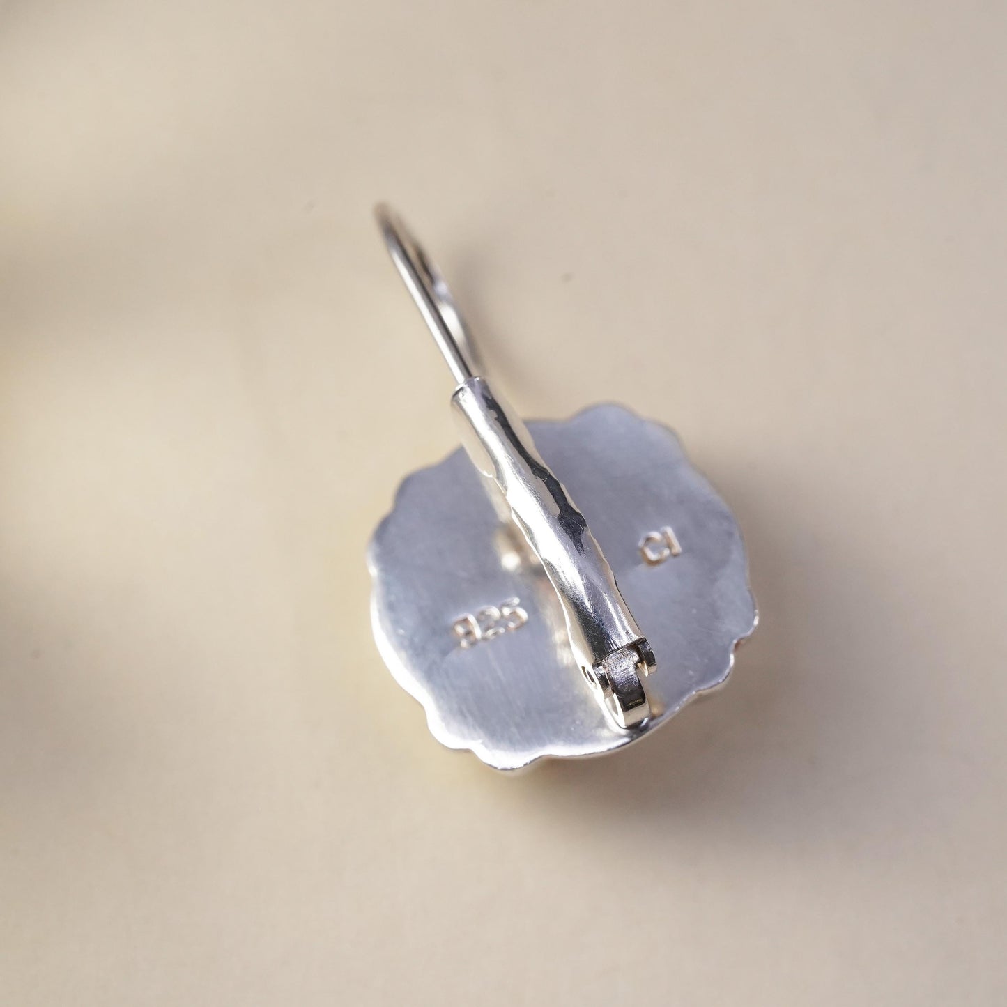 vintage modernist sterling silver 925 handmade single circle earring lever back