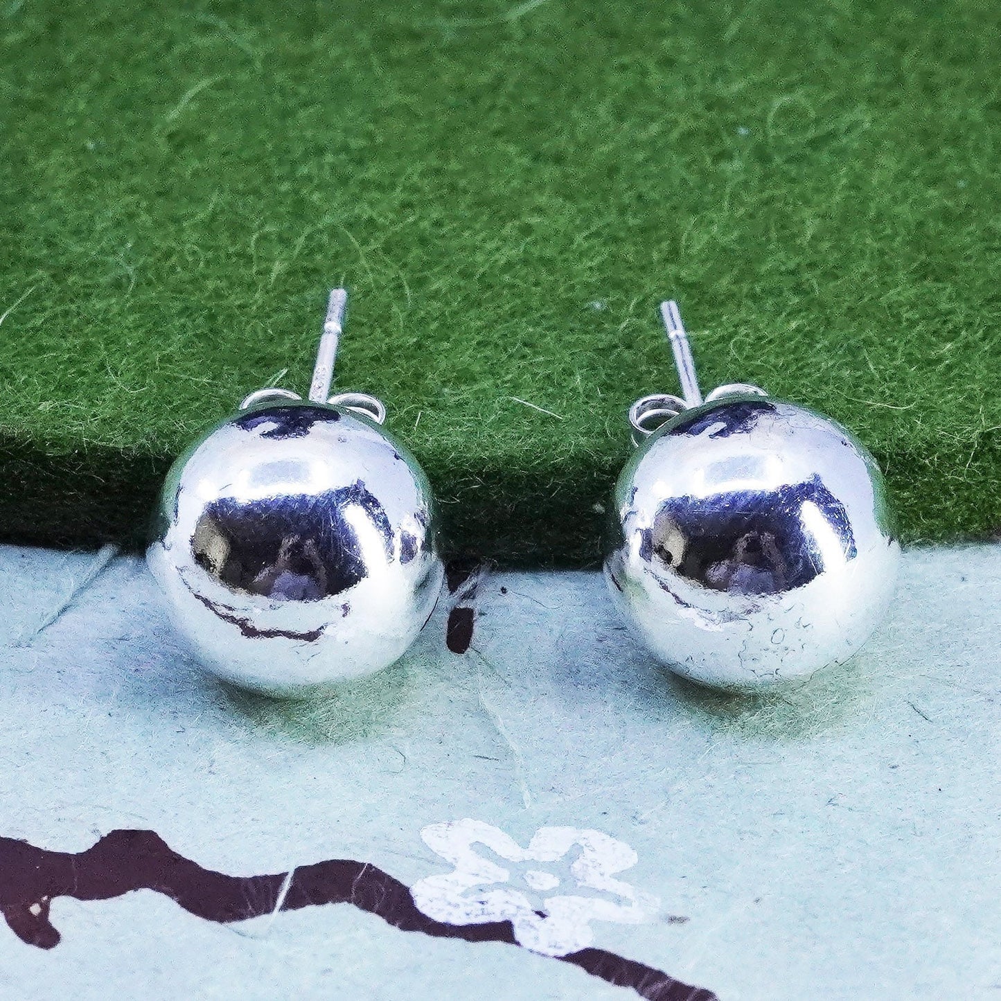 12mm, Vintage sterling silver huge sphere studs, handmade 925 earrings
