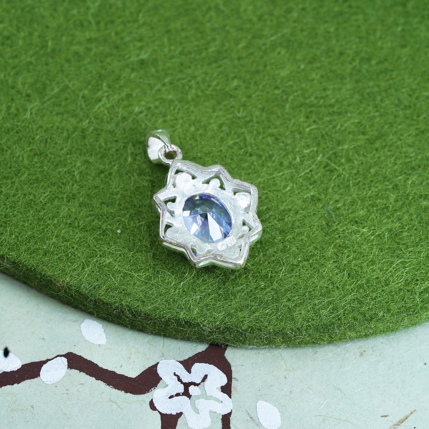 Sterling silver handmade pendant, 925 teardrop with amethyst and marcasite