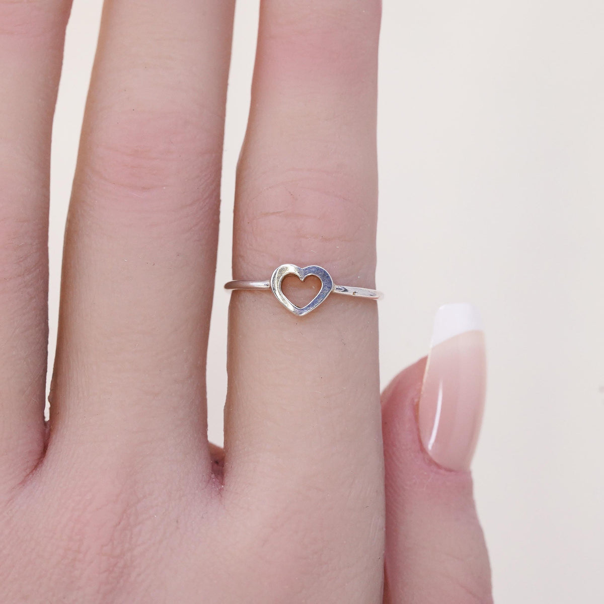 Size 5.75, Vintage sterling silver handmade stackable ring, 925 heart band