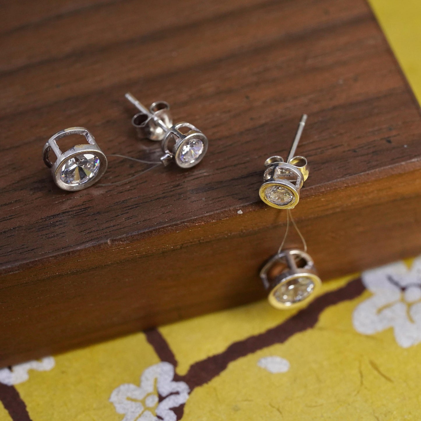 Vintage Sterling 925 silver handmade earrings with CZ dangles