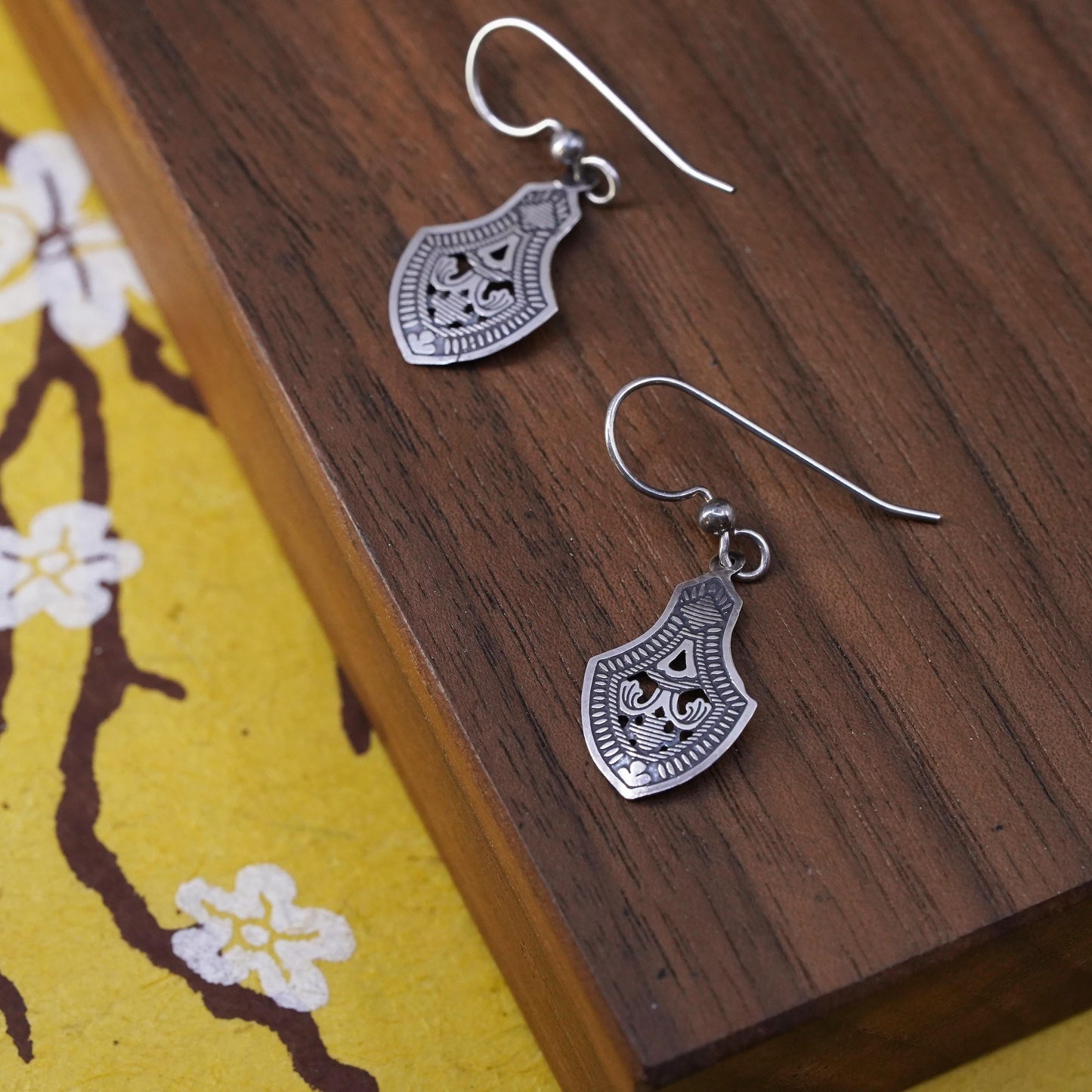 Vintage Sterling silver handmade earrings, 925 textured drops