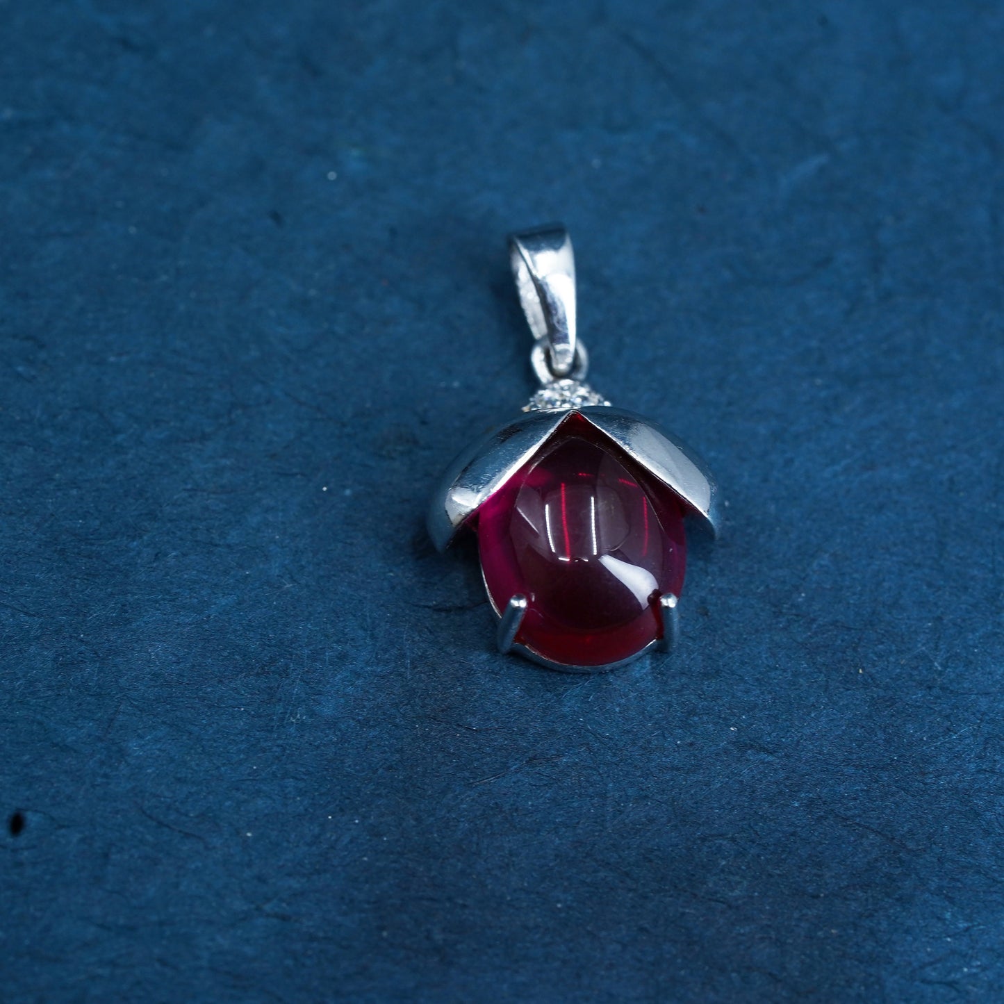 Vintage Sterling silver handmade ladybug pendant with garnet and cz