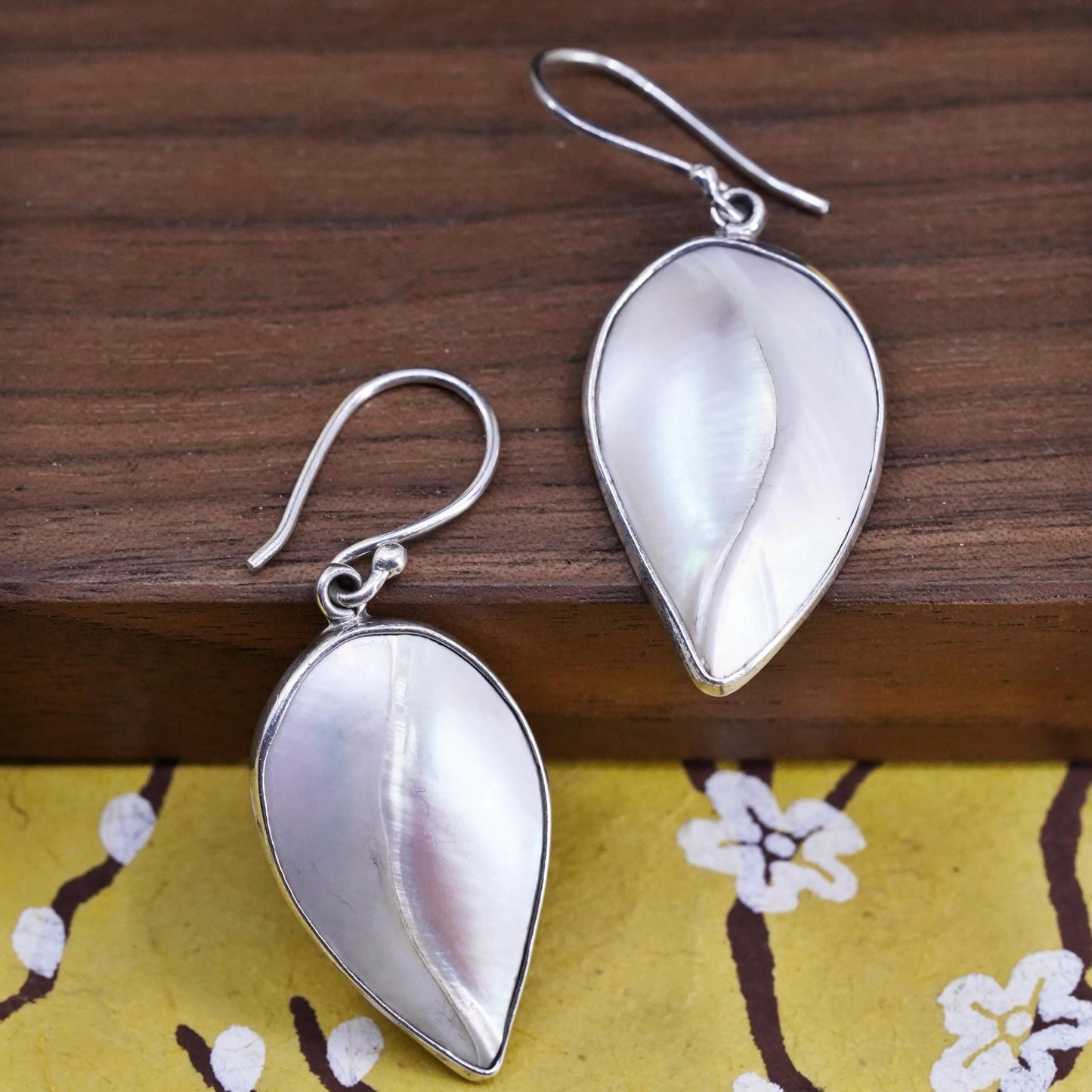 Vintage Sterling 925 silver handmade earrings with mother of pearl