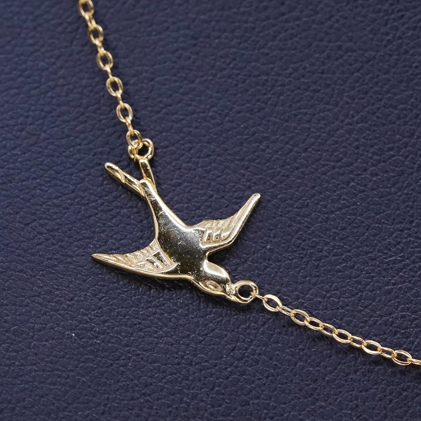 16+2”, vermeil gold over Sterling 925 silver circle chain necklace bird pendant