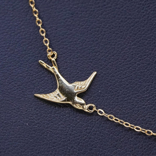 16+2”, vermeil gold over Sterling 925 silver circle chain necklace bird pendant
