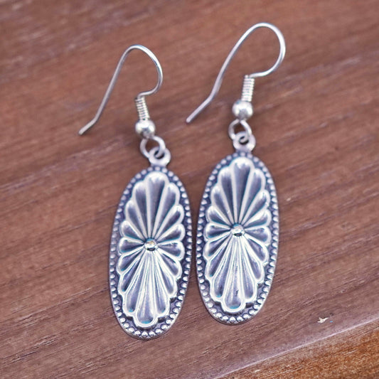 Vintage sterling silver handmade earrings, textured 925 oval drops