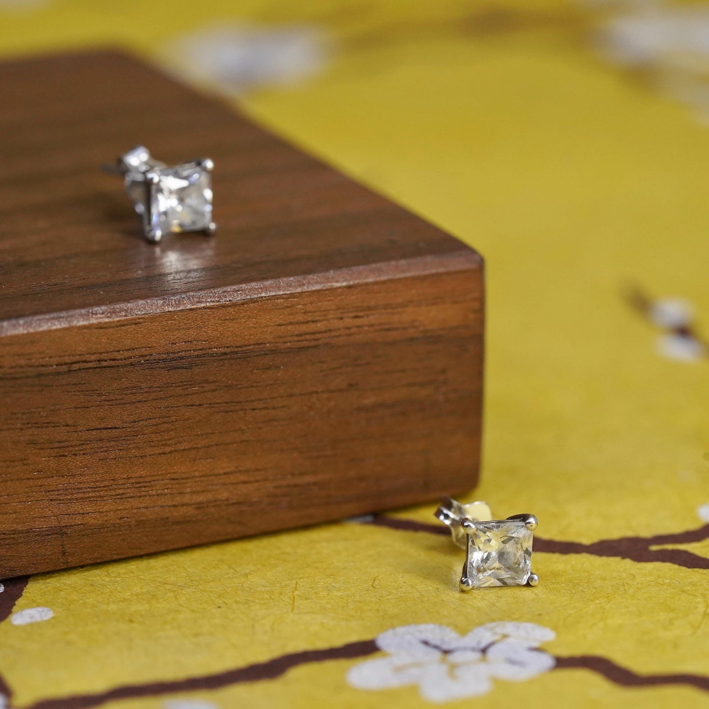 5mm, Sterling silver clear square crystal studs, cz earrings