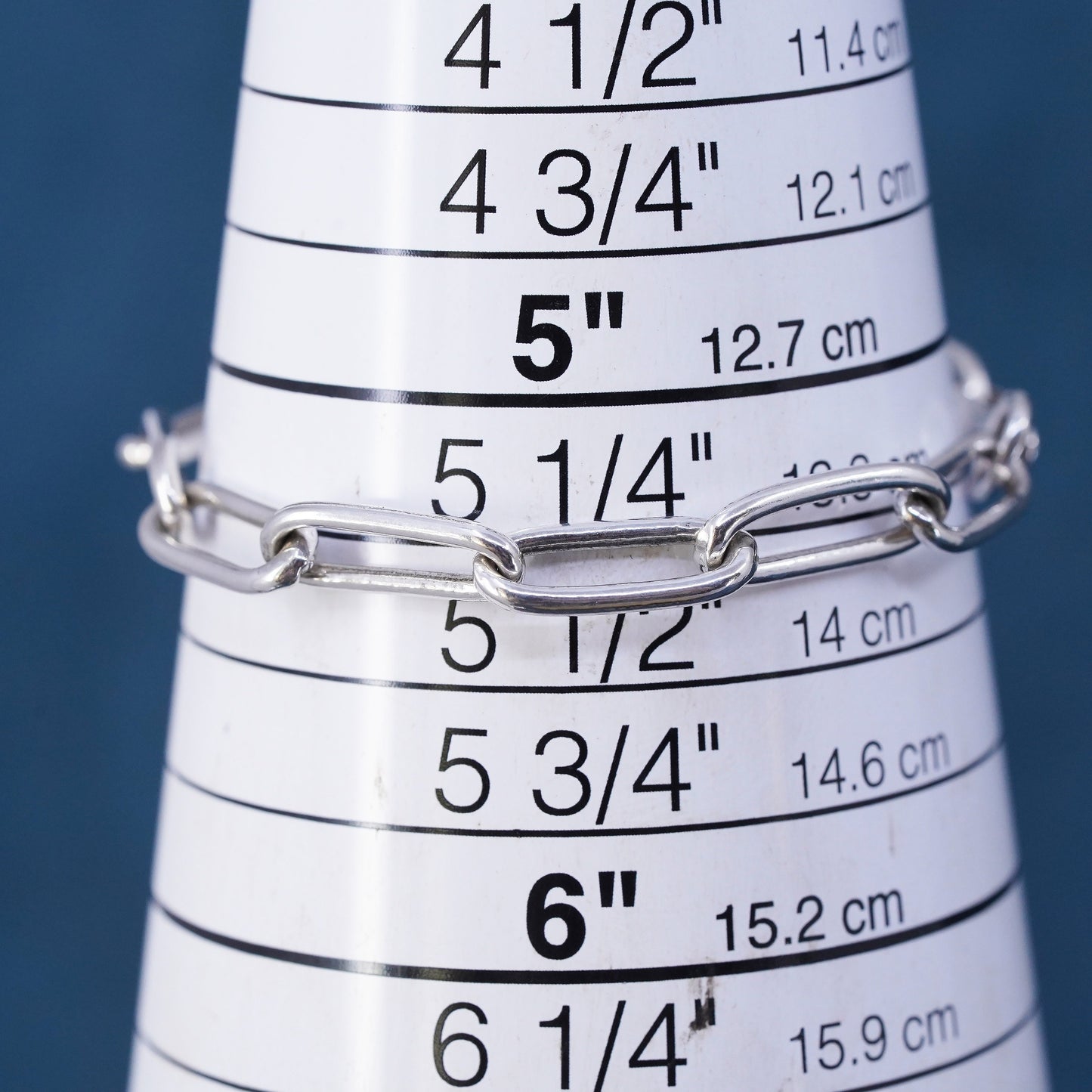 5.5" 6mm, vintage Sterling silver handmade bracelet, 925 elongated link chain