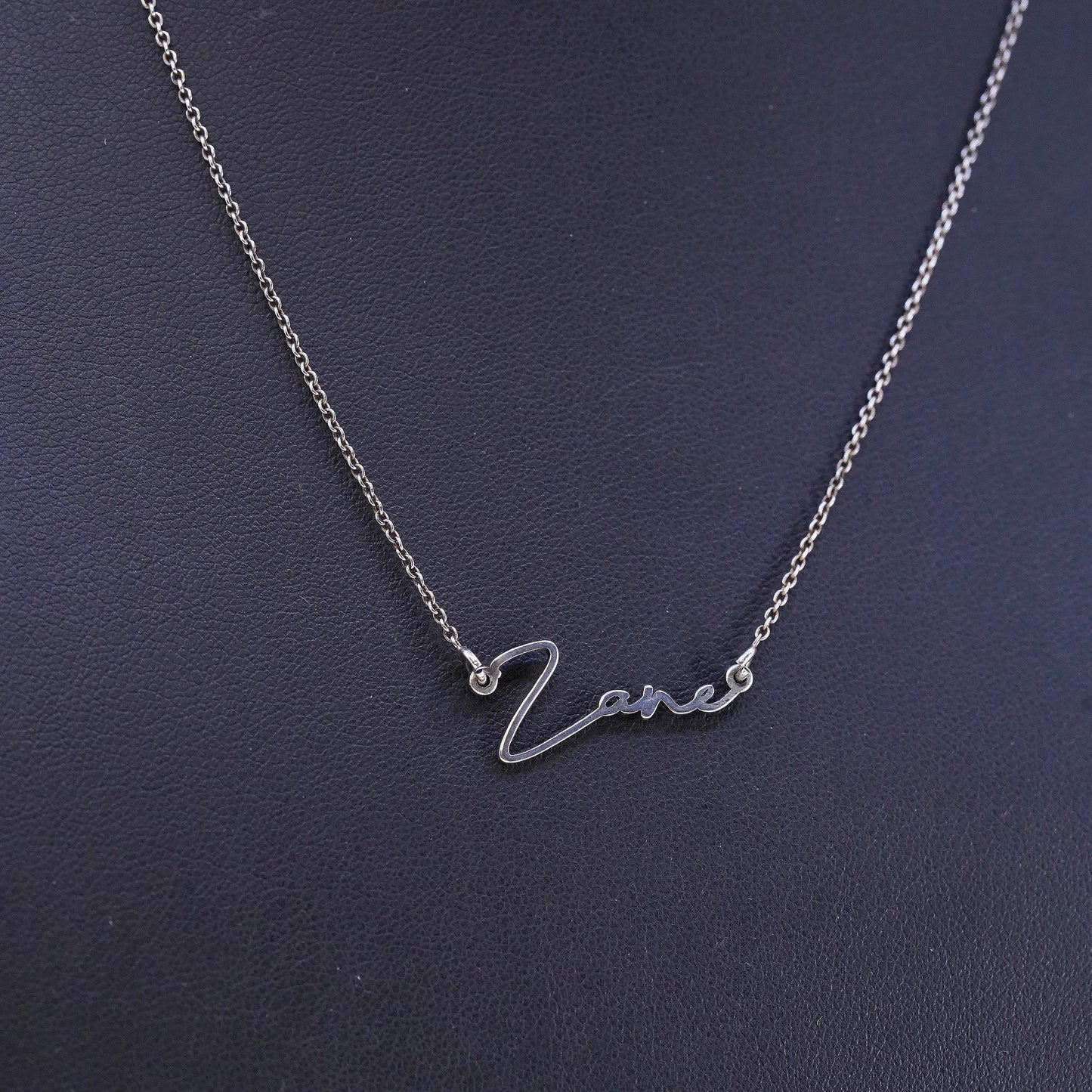 14+2", VTG sterling silver handmade necklace, circle chain name Zane pendant