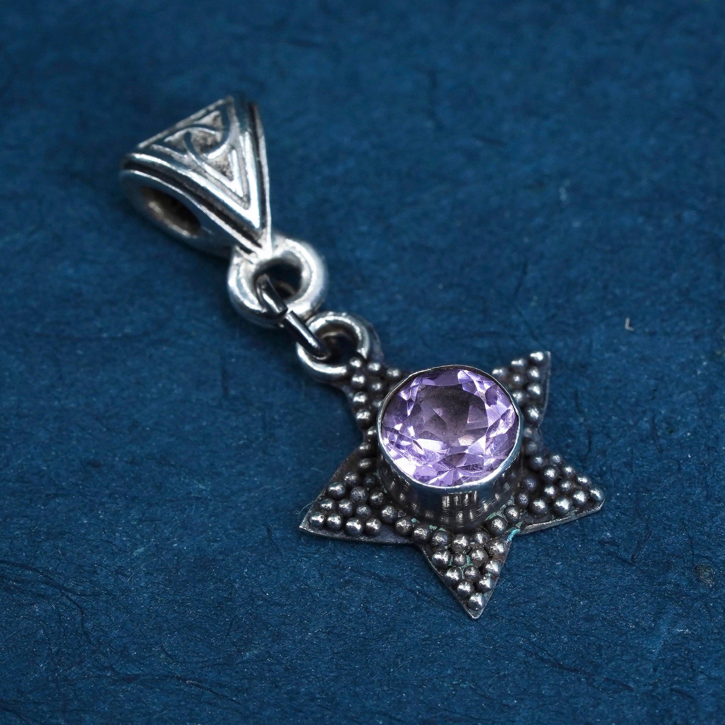 Vintage Sterling silver handmade pendant, 925 star with amethyst
