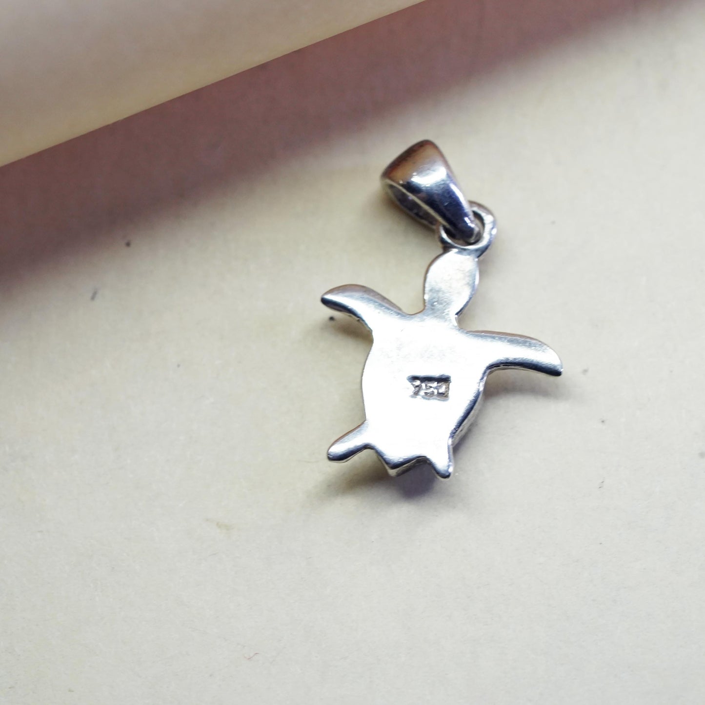 Vintage Sterling silver handmade pendant, 925 silver sea turtle pendant w/ opal