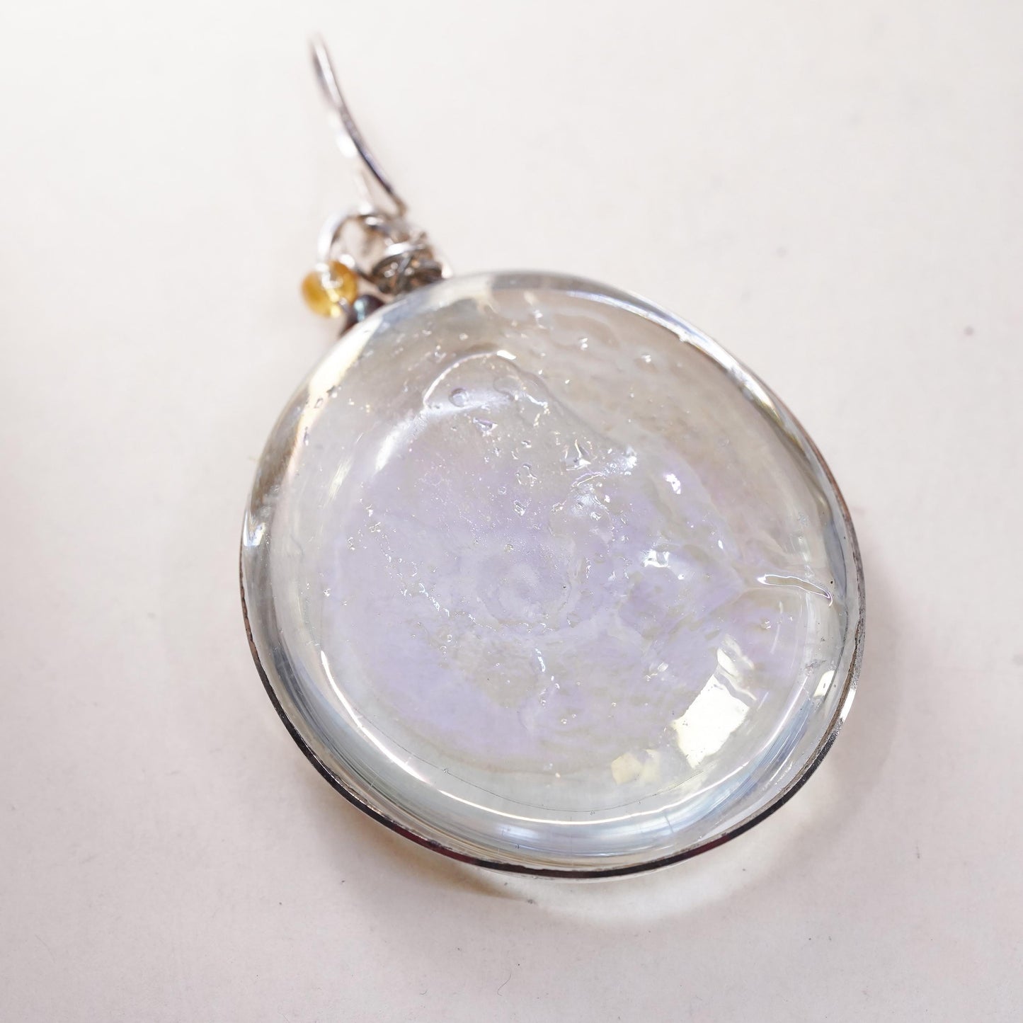 Vintage Mexican sterling silver wire w/ handmade dichroic foiled glass pendant