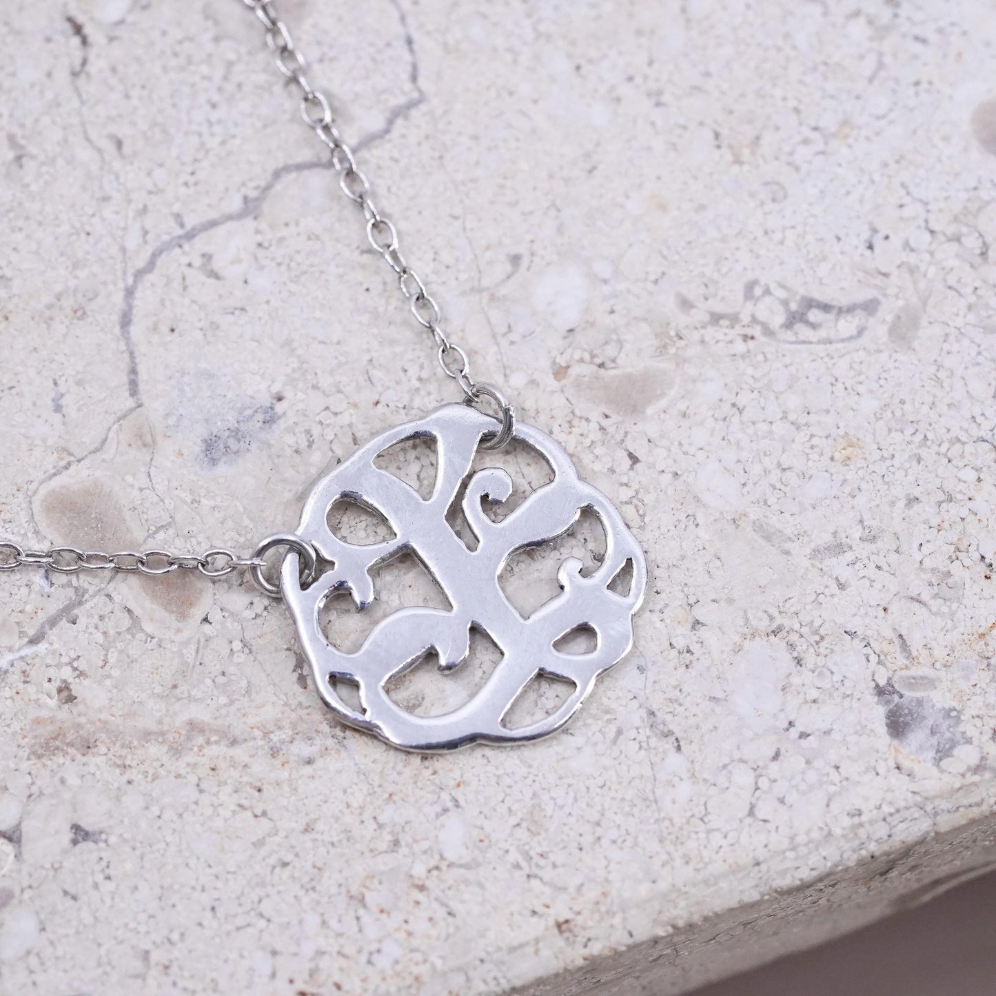 18", vintage Sterling silver necklace, 925 circle chain with letter L pendant