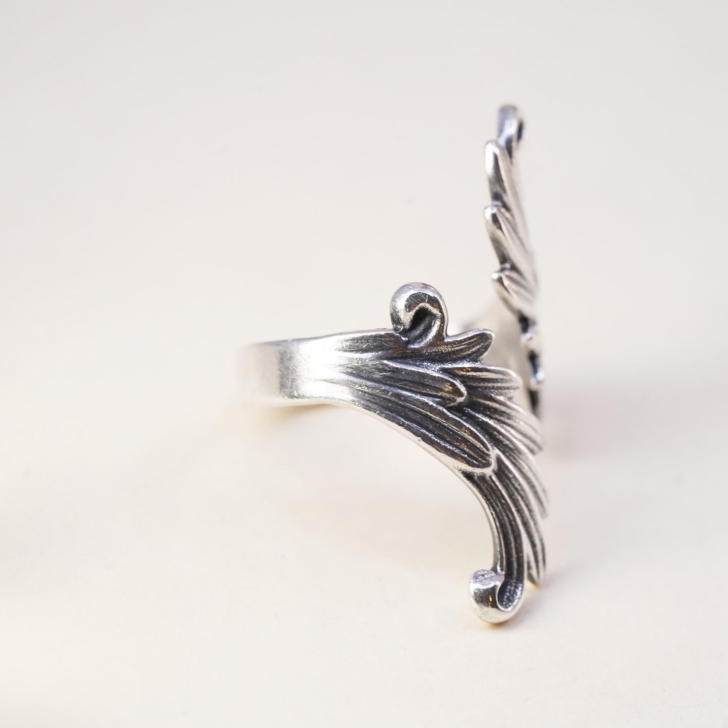 sz adjustable, vintage sterling silver handmade ring, 925 double wing wrap band