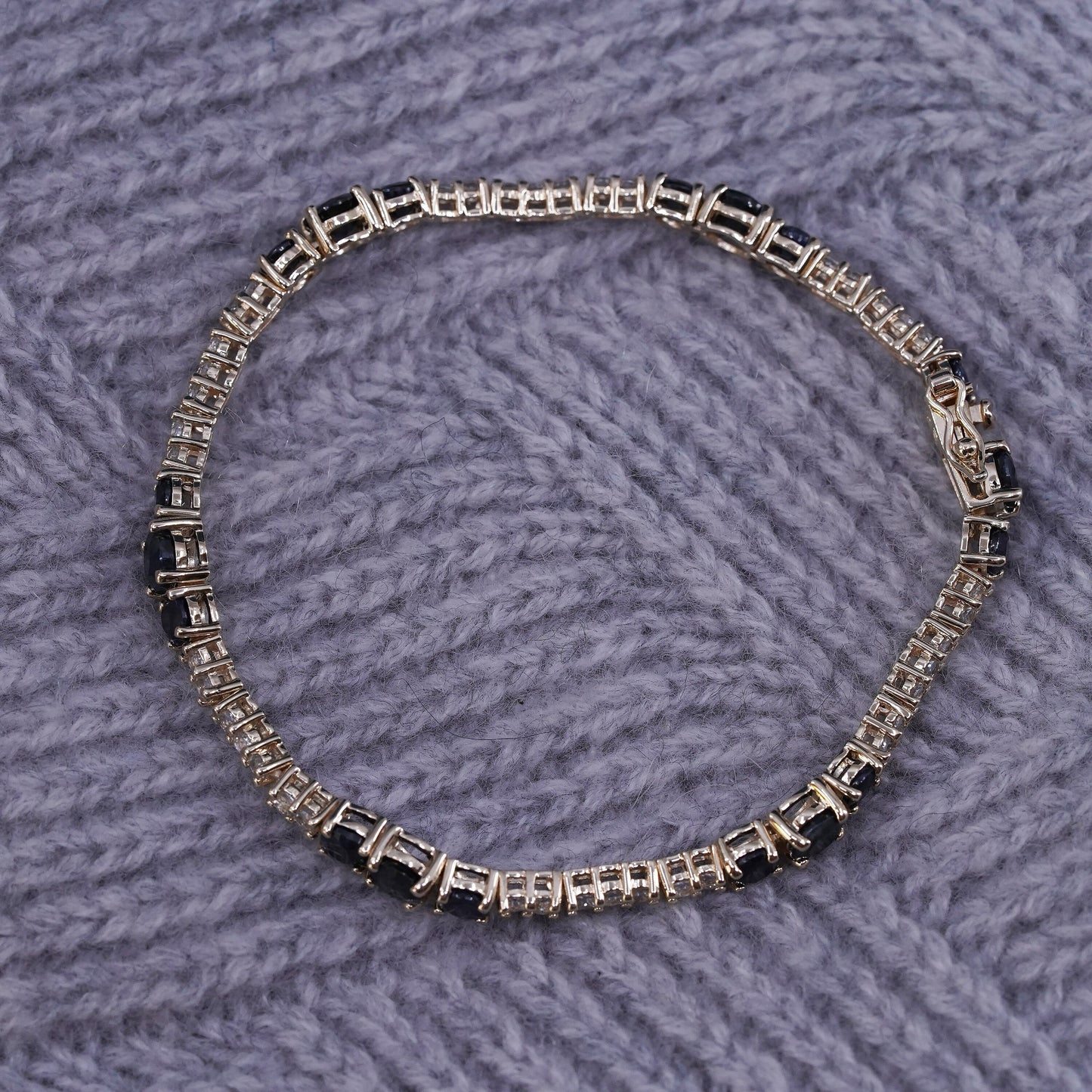 7.25”, vermeil gold over sterling 925 silver tennis bracelet with sapphire cz