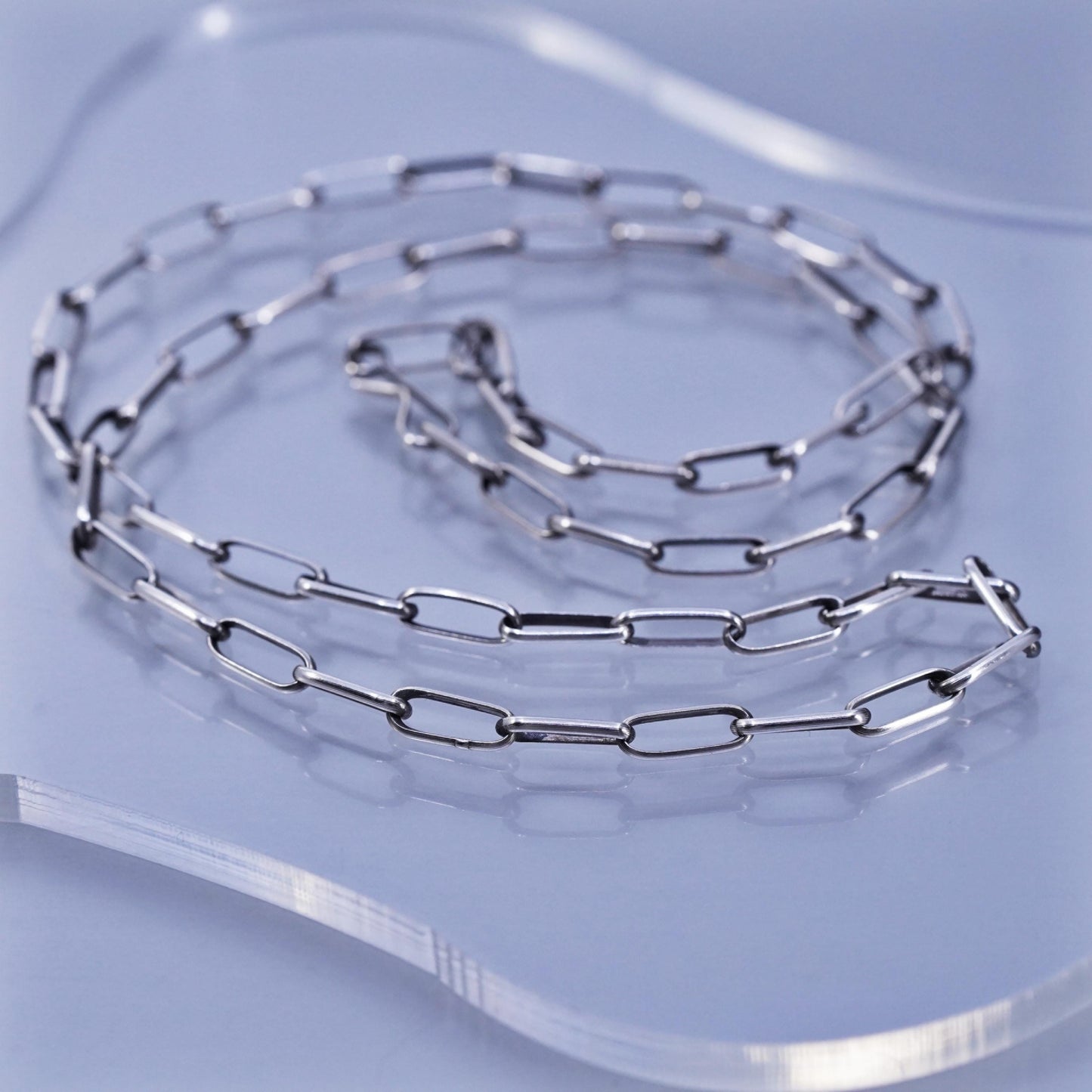 24” 3mm, vintage Sterling 925 silver elongated chain necklace