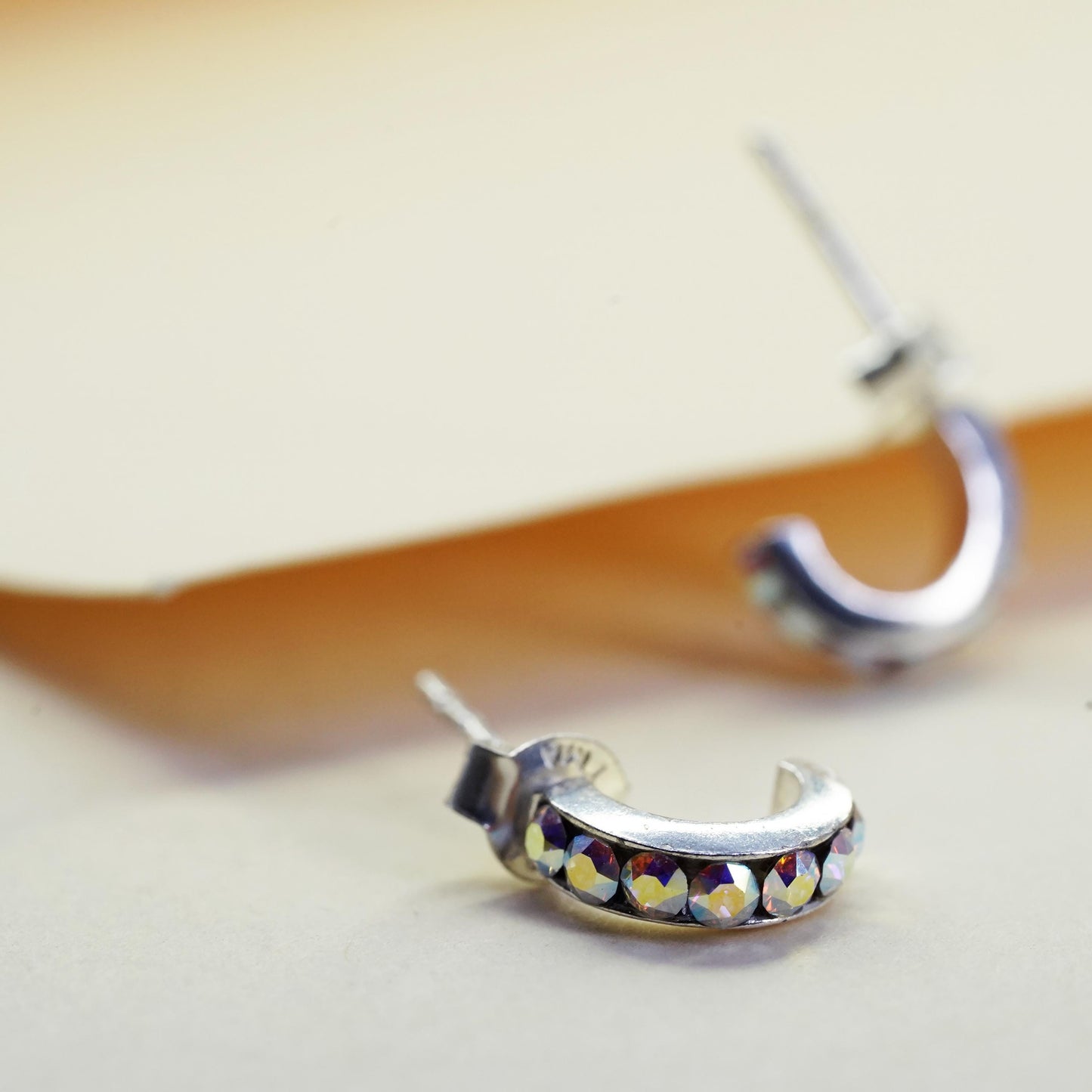 10mm, sterling 925 silver studs, 925 huggie earrings with cluster AB crystal