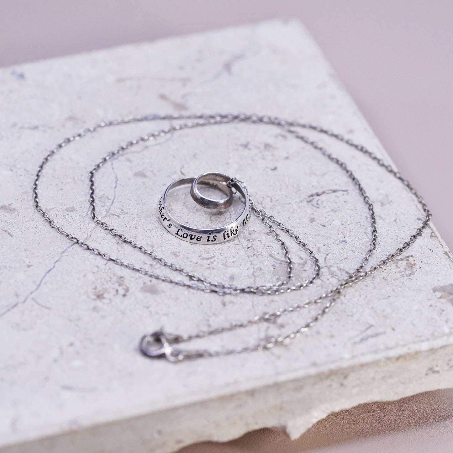 19", vintage Sterling silver necklace, 925 circle chain infinity loop pendant