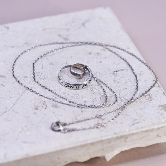 19", vintage Sterling silver necklace, 925 circle chain infinity loop pendant