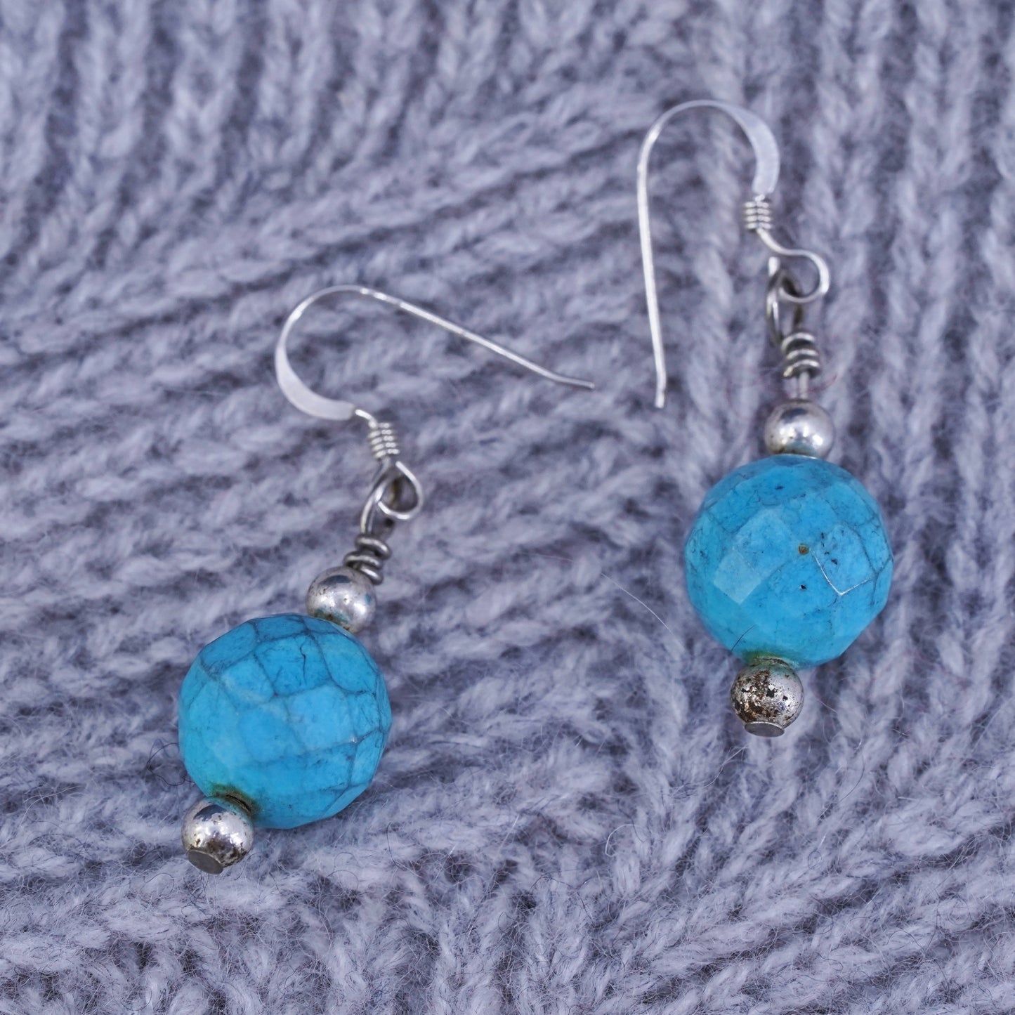 Vintage sterling 925 silver handmade earrings with turquoise beads