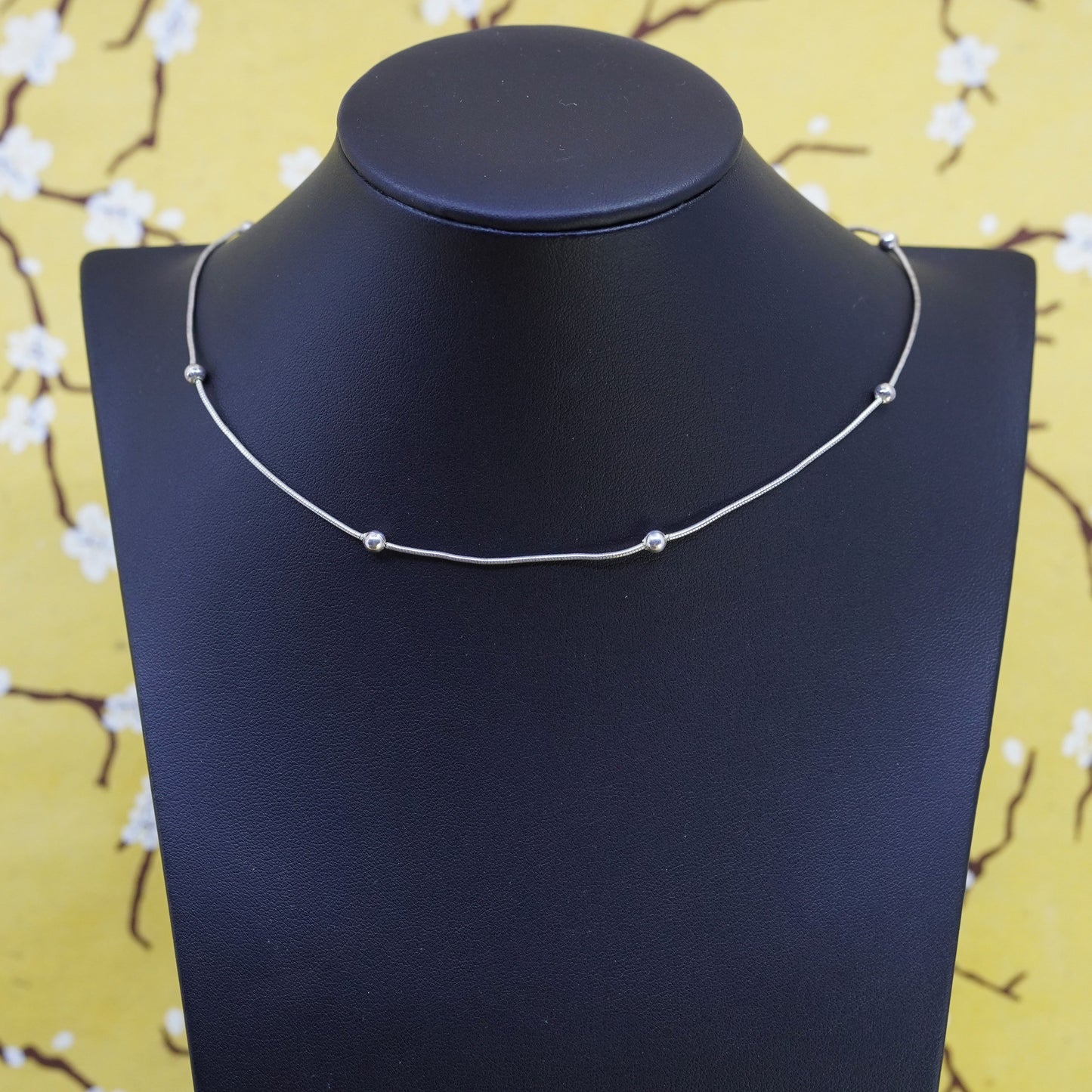 18”, vintage sterling silver snake chain, Italy 925 silver necklace with bead