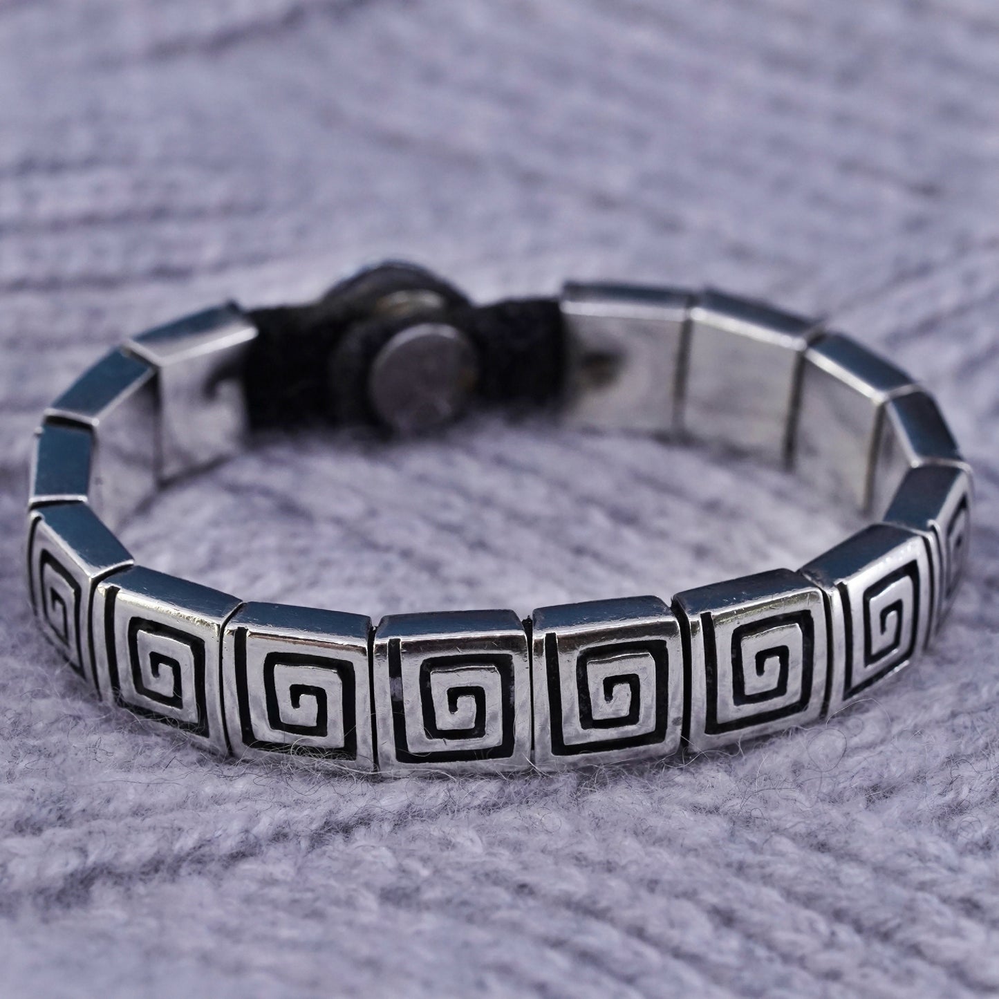 5.75”, Sterling silver bracelet, 925 Greek key bracelet with leather strap
