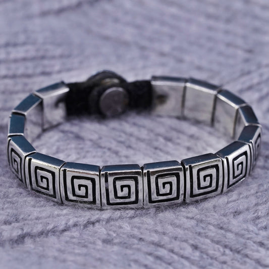 5.75”, Sterling silver bracelet, 925 Greek key bracelet with leather strap