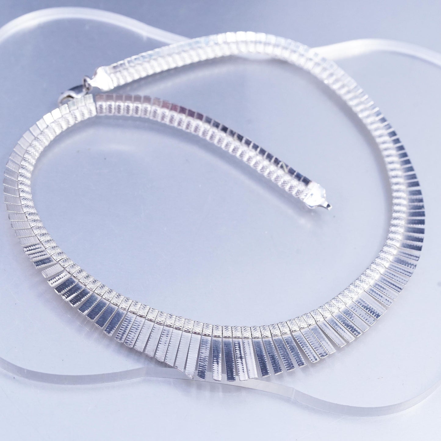 16", Italian Sterling 925 Silver Graduated Cleopatra Fringe Collar Necklace