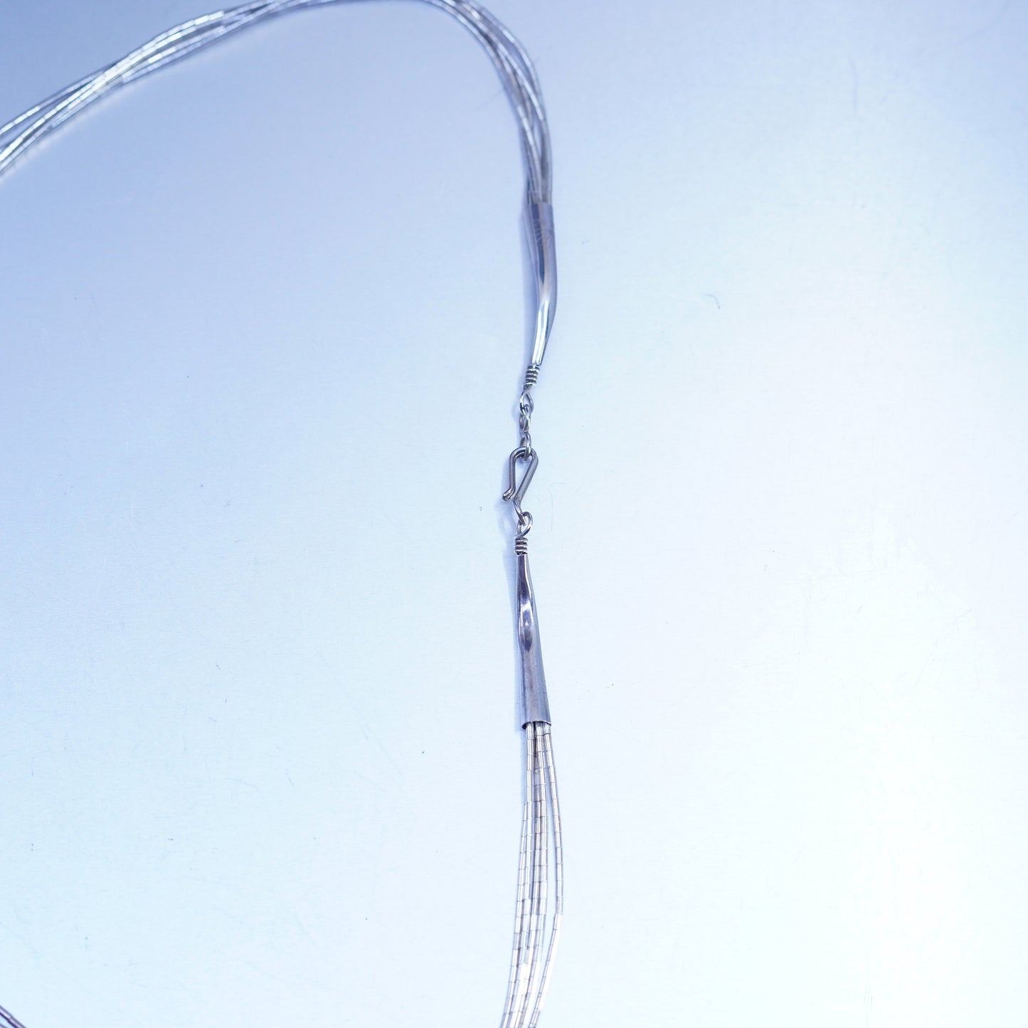 18”, liquid Sterling 925 silver strands necklace, Native American turquoise
