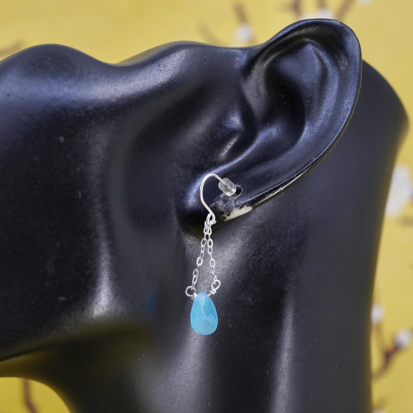 Vintage Sterling 925 silver handmade earrings with teardrop chalcedony