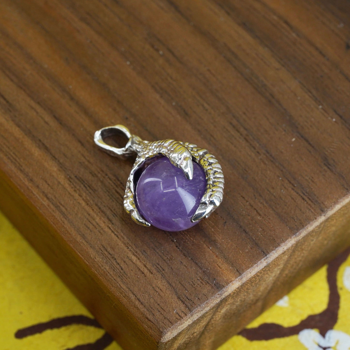 Sterling silver handmade pendant, solid 925 dragon claw pendant with amethyst