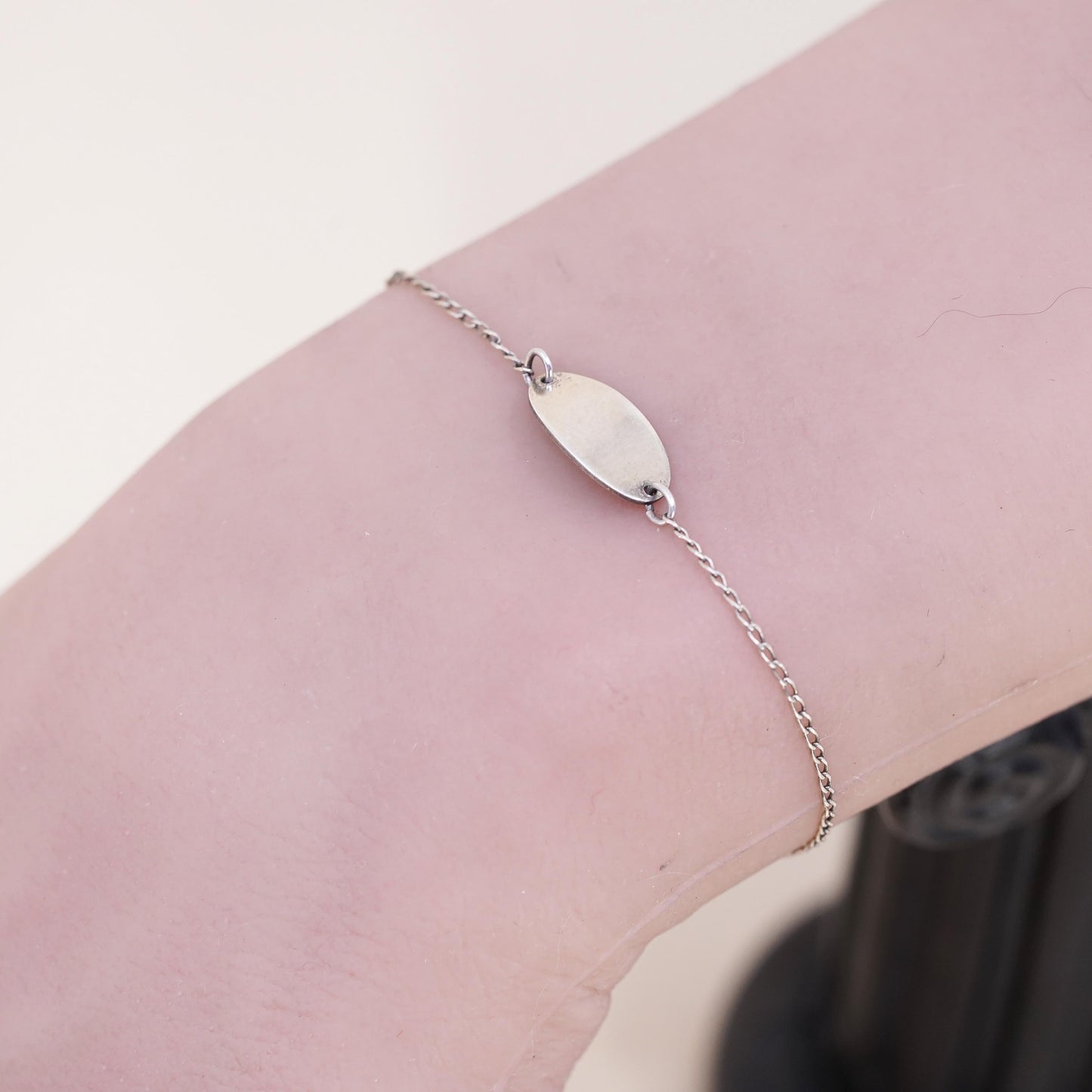 6.25", Vintage sterling silver bracelet, 925 circle chain with name tag