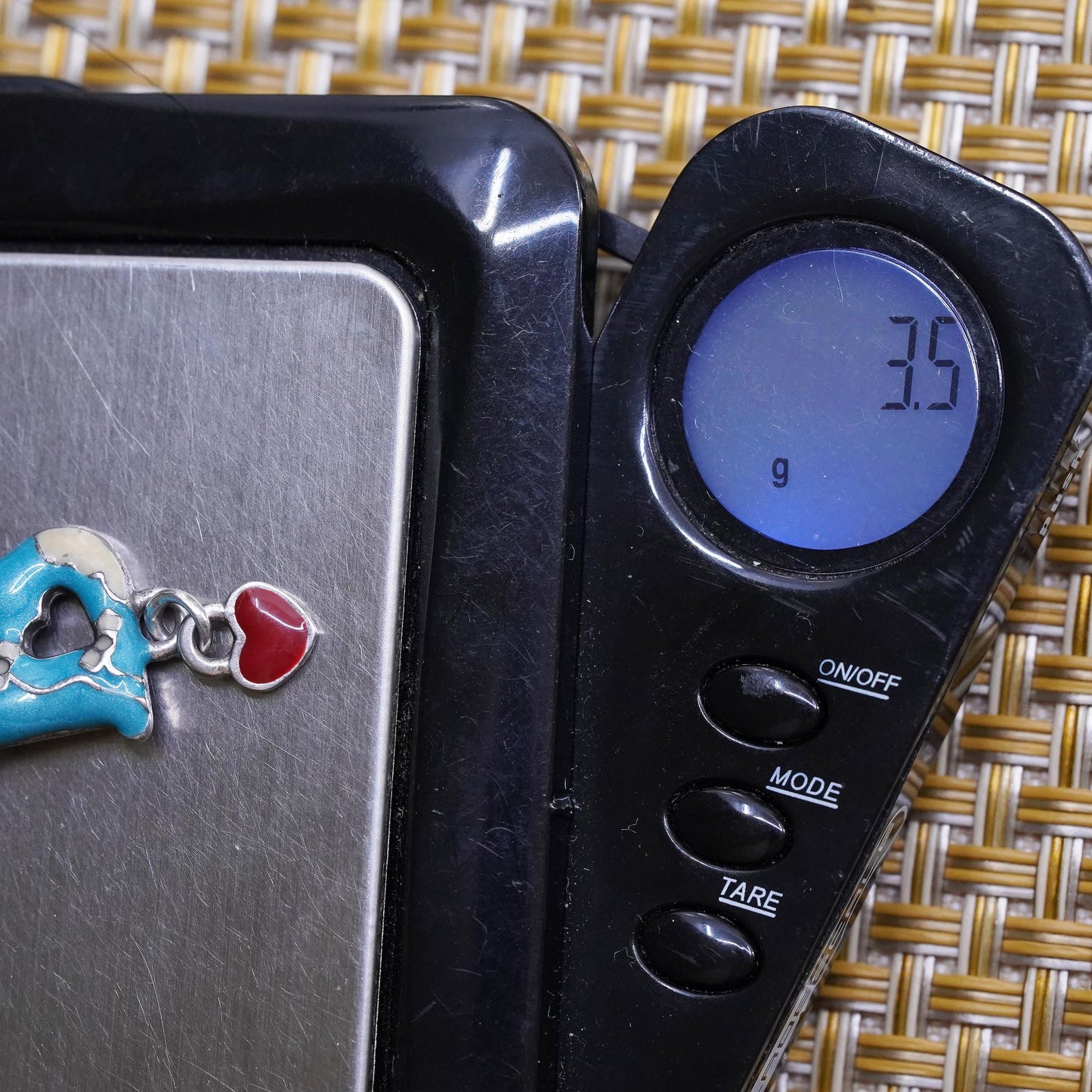 Vintage silver tone handmade charm, enamel letter B pendant